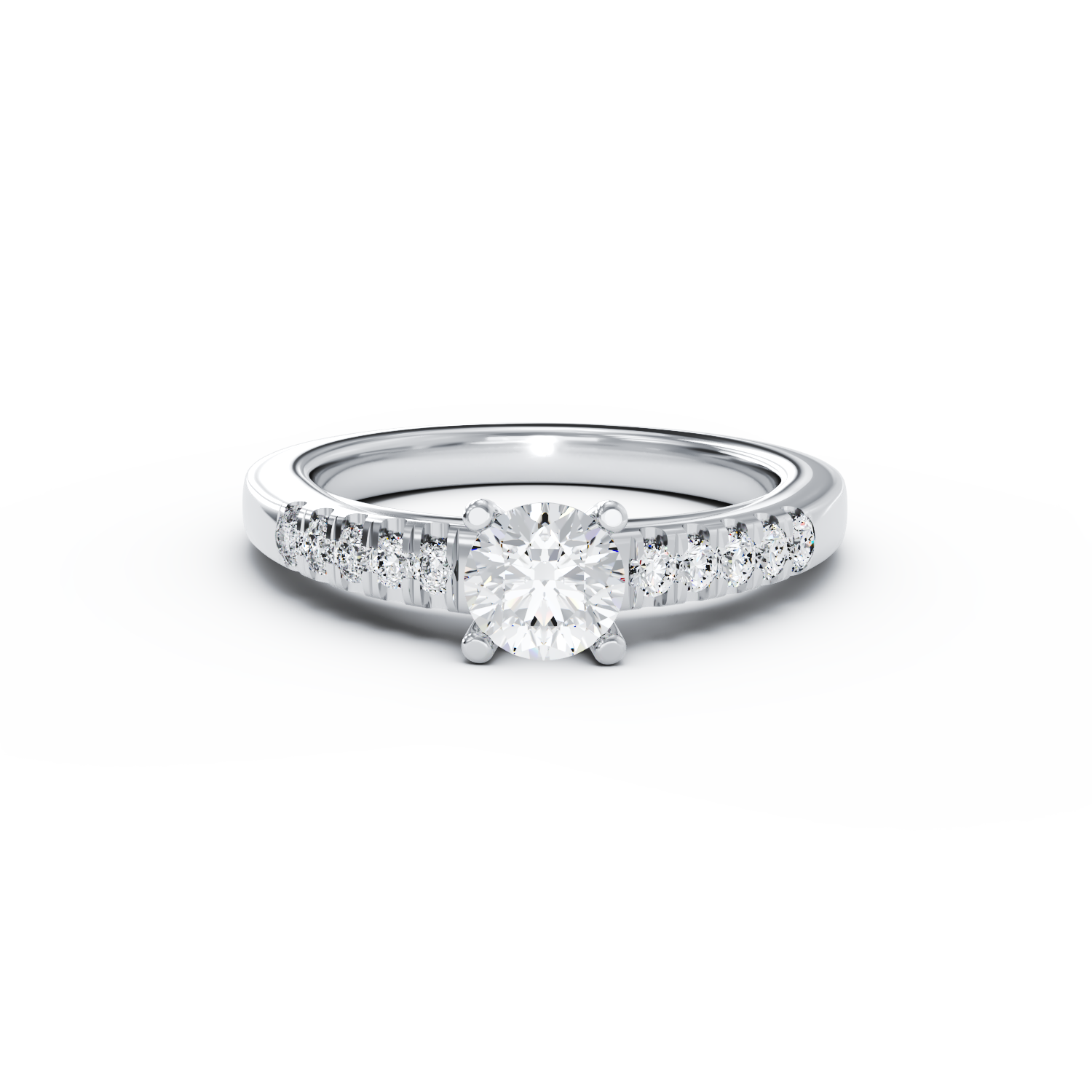 Poze Inel de logodna din aur alb de 18K cu diamant de 0.5ct si diamante de 0.15ct