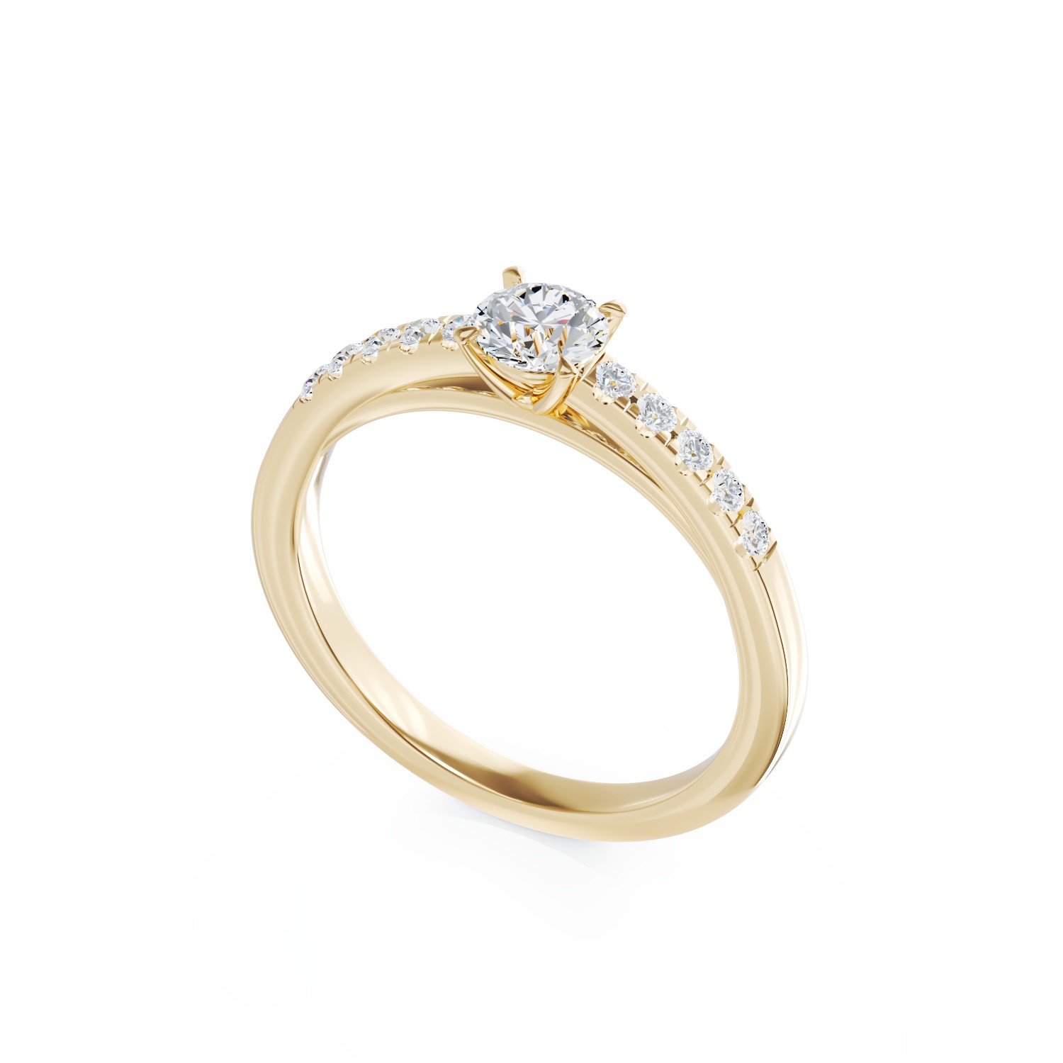 Inel de logodna din aur galben de 18K cu diamant de 0.5ct si diamante de 0.15ct