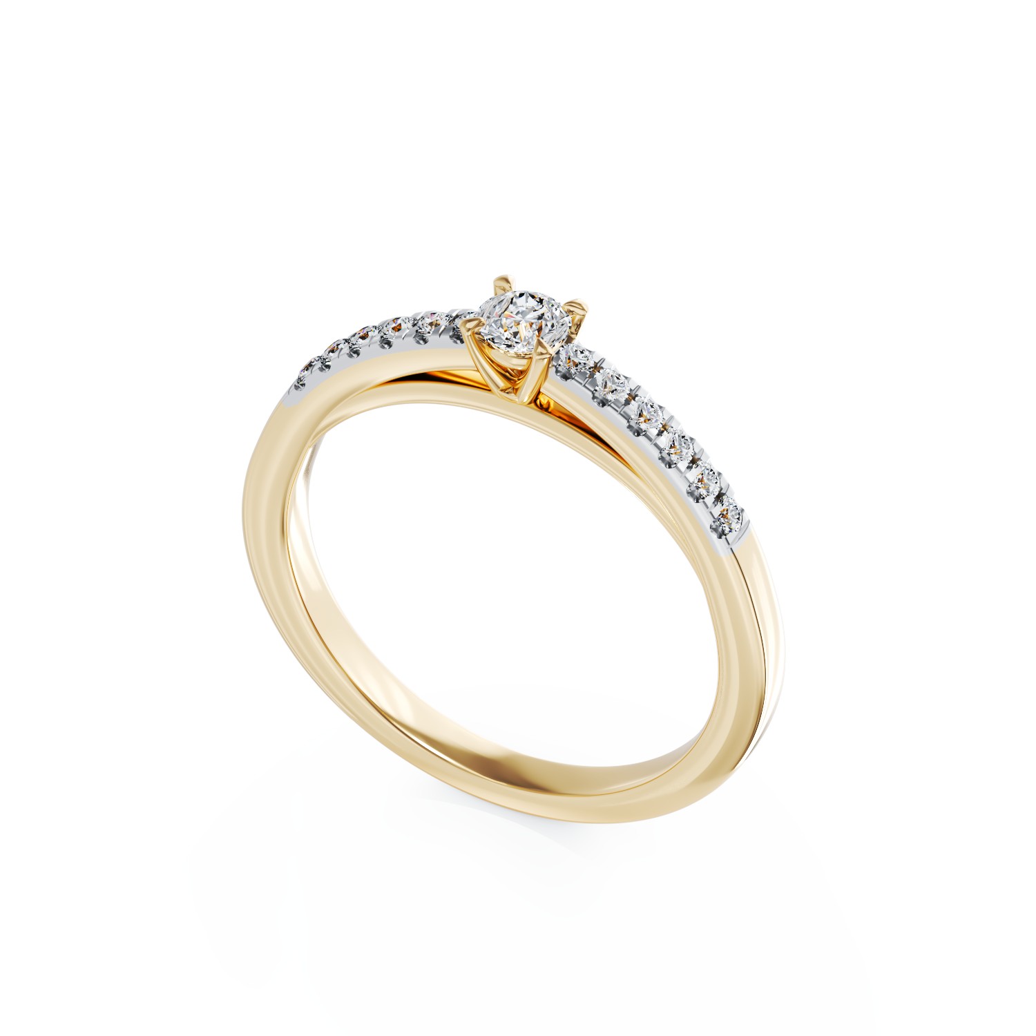 Годежен пръстен от 18K жълто злато с 0.24ct диамант и 0.13ct диаманти