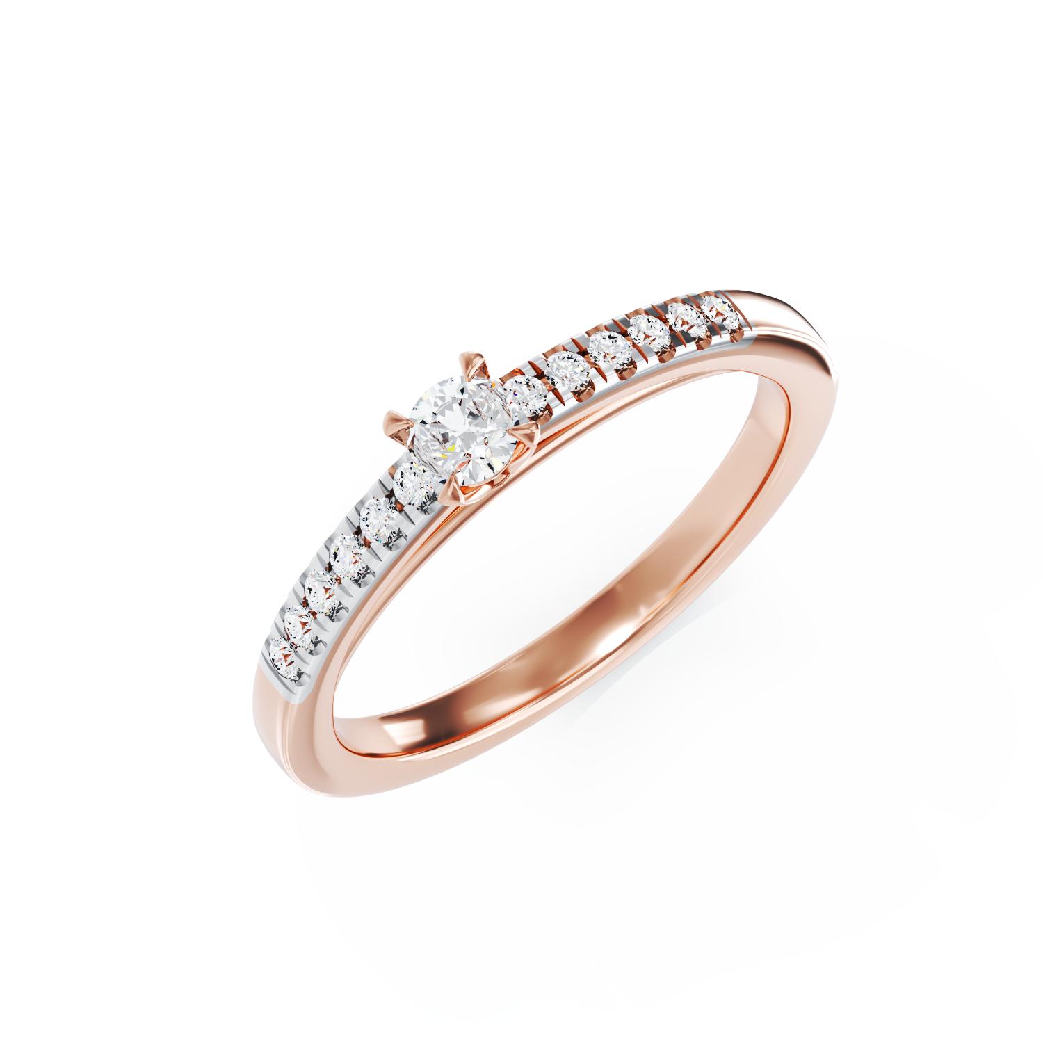 Inel de logodna din aur roz de 18K cu diamant de 0.26ct si diamante de 0.13ct