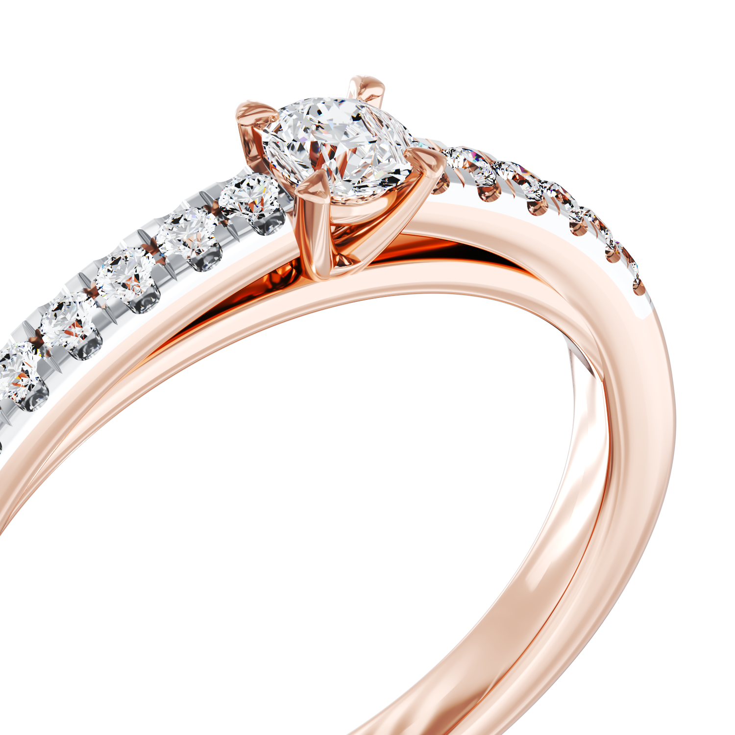 Poze Inel de logodna din aur roz de 18K cu diamant de 0.28ct si diamante de 0.12ct