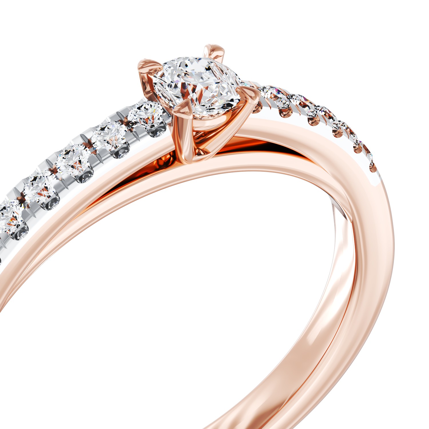 Eljegyzési gyűrű 18K-os rózsaszín aranyból 0,28ct gyémánttal és 0,12ct gyémánttal. Gramm: 2,8