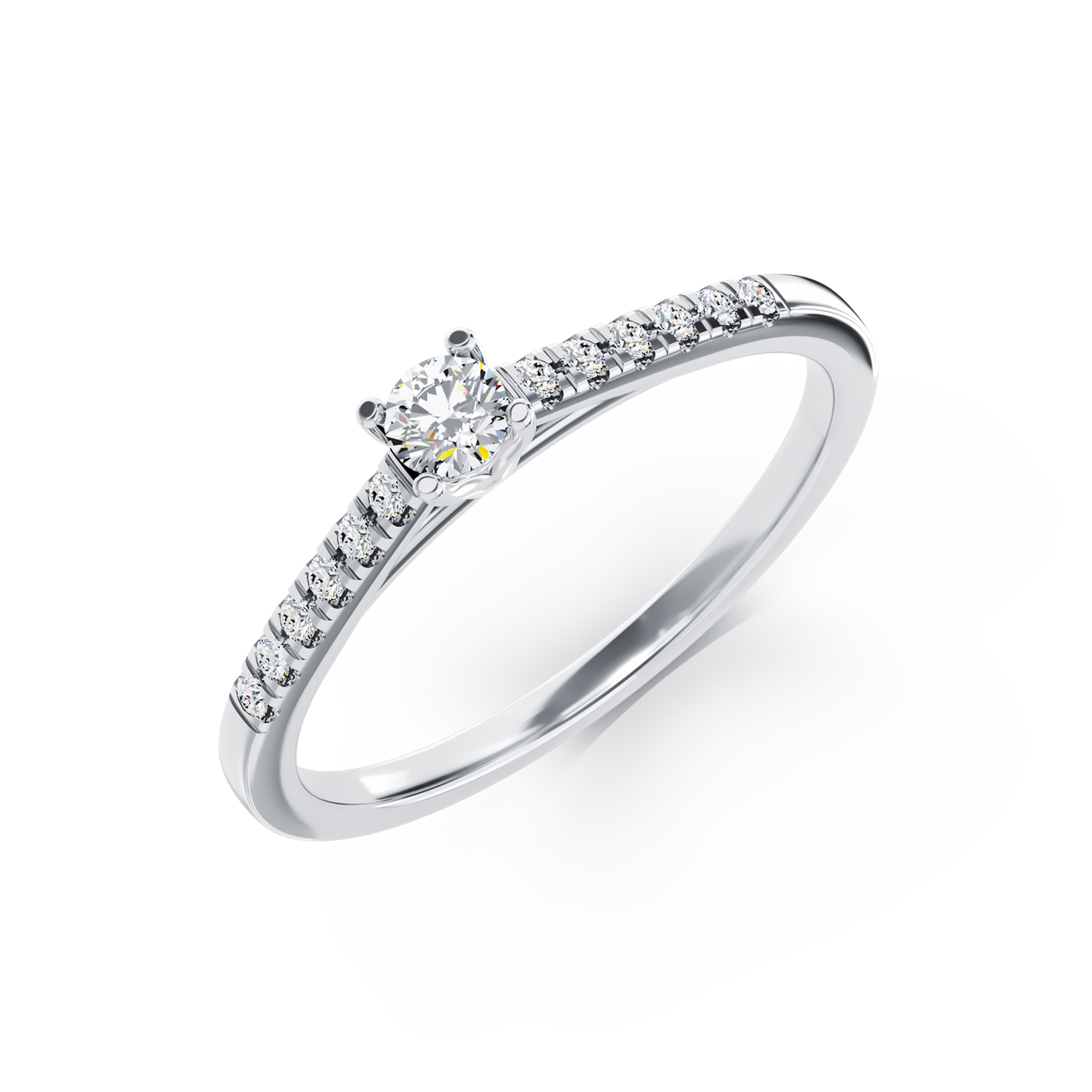Inel de logodna din aur alb de 18K cu diamant de 0.33ct si diamante de 0.13ct