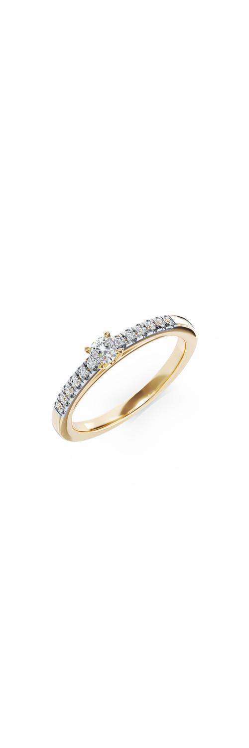 Годежен пръстен от 18K жълто злато с 0.33ct диамант и 0.13ct диаманти