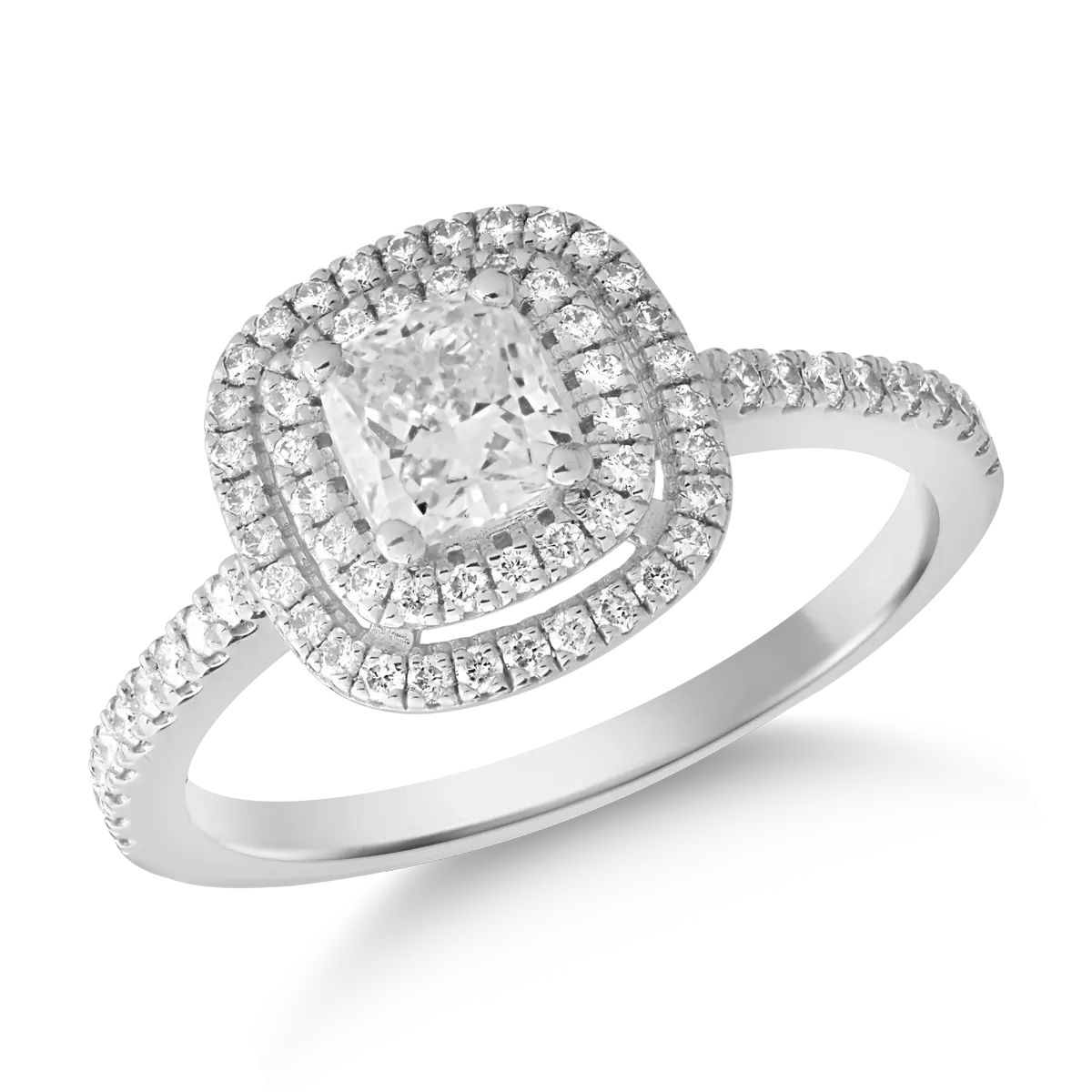 Inel de logodna din aur alb de 18K cu diamant de 0.7ct si diamante de 0.32ct