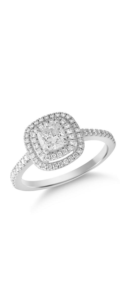 Inel de logodna din aur alb de 18K cu diamant de 0.9ct si diamante de 0.33ct