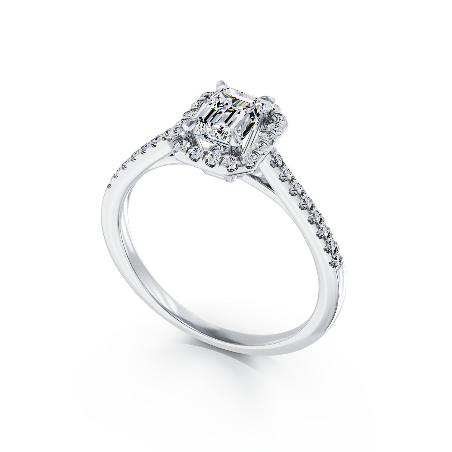 Inel de logodna din aur alb de 18K cu diamant de 0.8ct si diamante de 0.25ct
