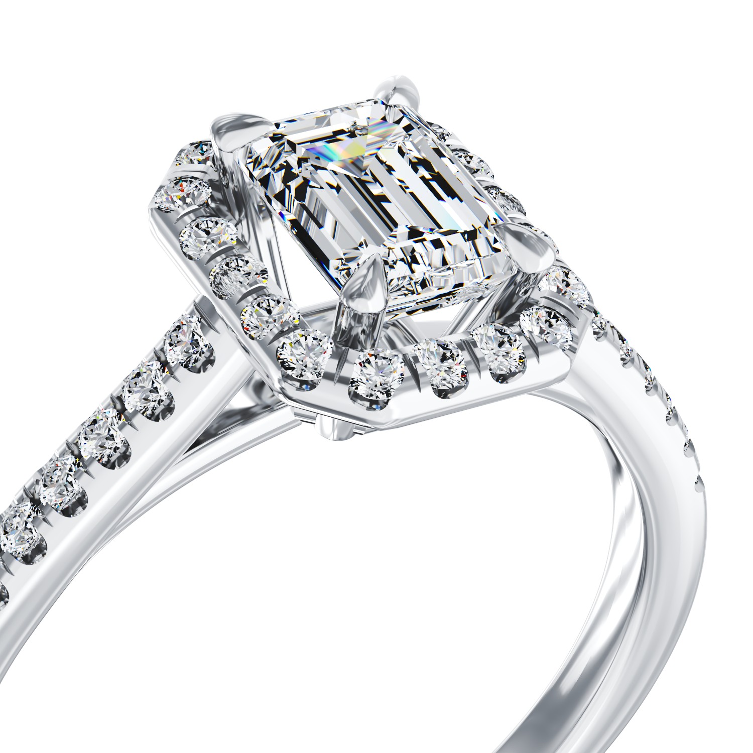 Inel de logodna din aur alb de 18K cu diamant de 0.8ct si diamante de 0.25ct