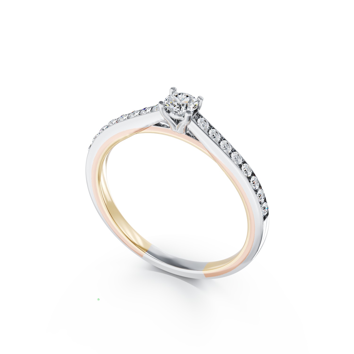 Годежен пръстен от 18K бяло злато с 0.15ct диамант и 0.16ct диаманти