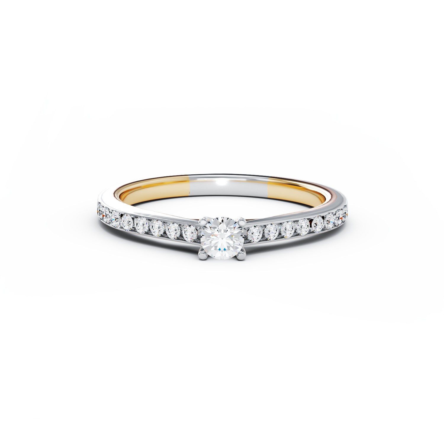 Inel de logodna din aur alb de 18K cu diamant de 0.15ct si diamante de 0.16ct