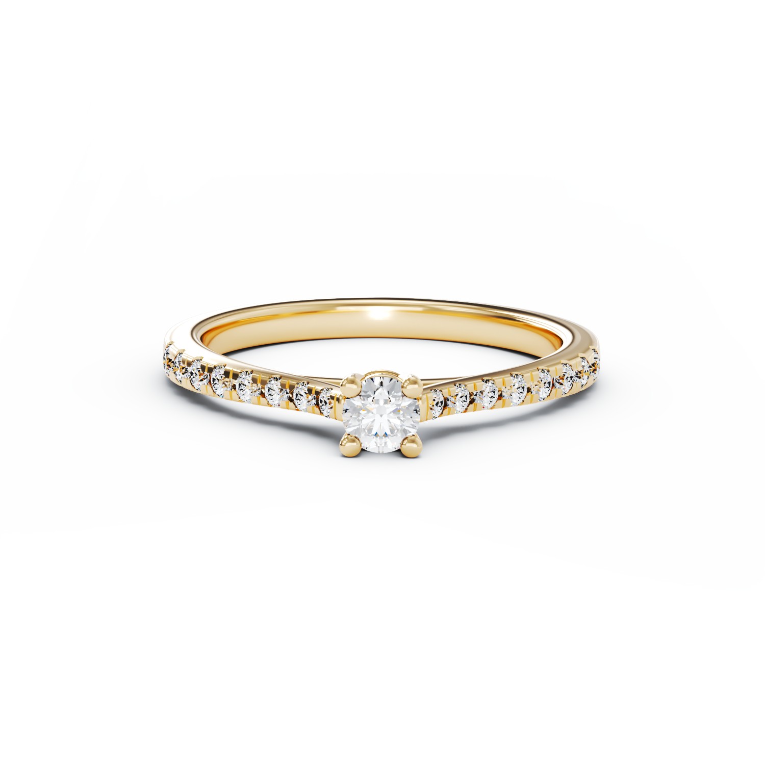 Inel de logodna din aur galben de 18K cu diamant de 0.16ct si diamante de 0.17ct
