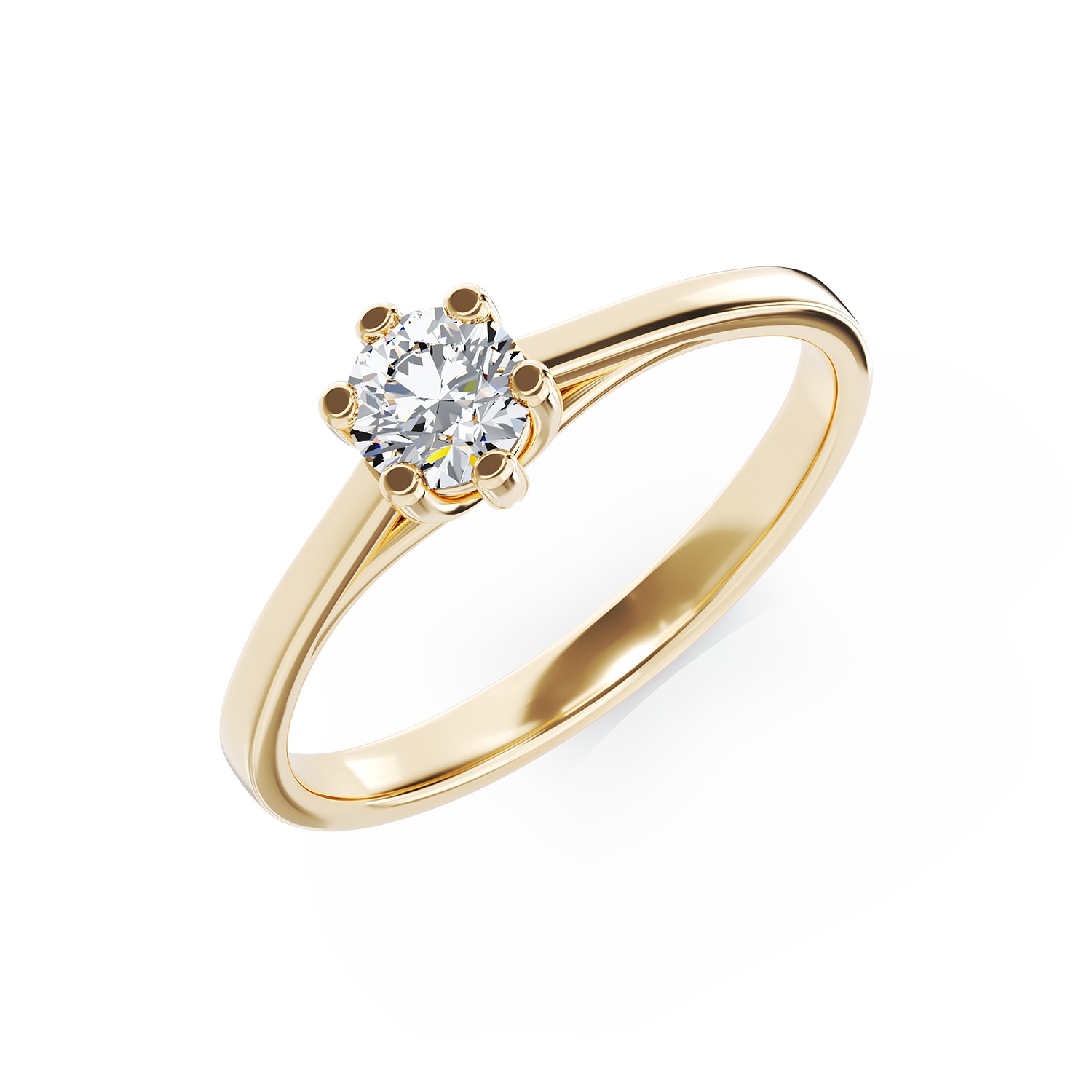 Inel de logodna din aur galben de 18K cu un diamant solitaire de 0.15ct