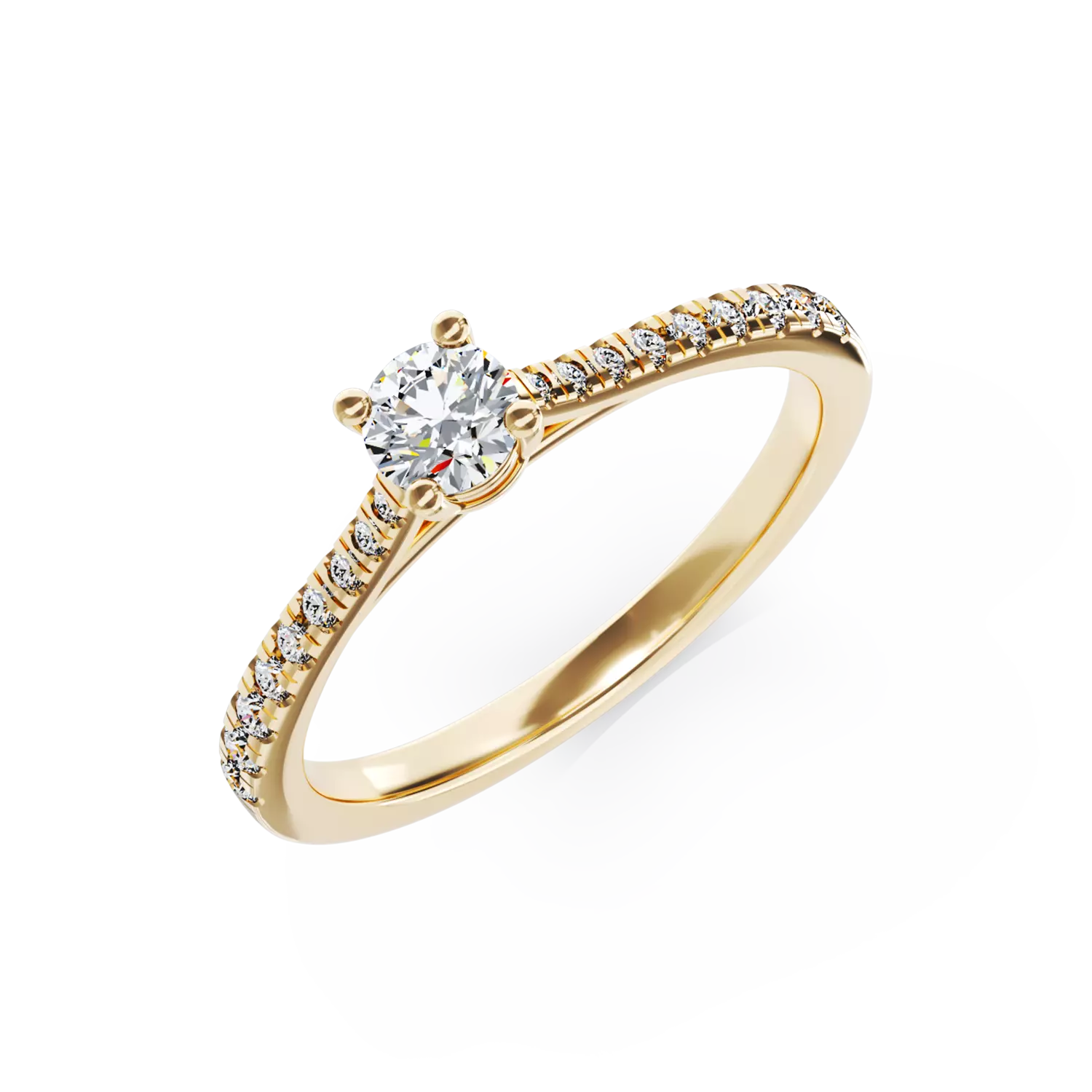 Годежен пръстен от 18K жълто злато с 0.24ct диамант и 0.18ct диаманти