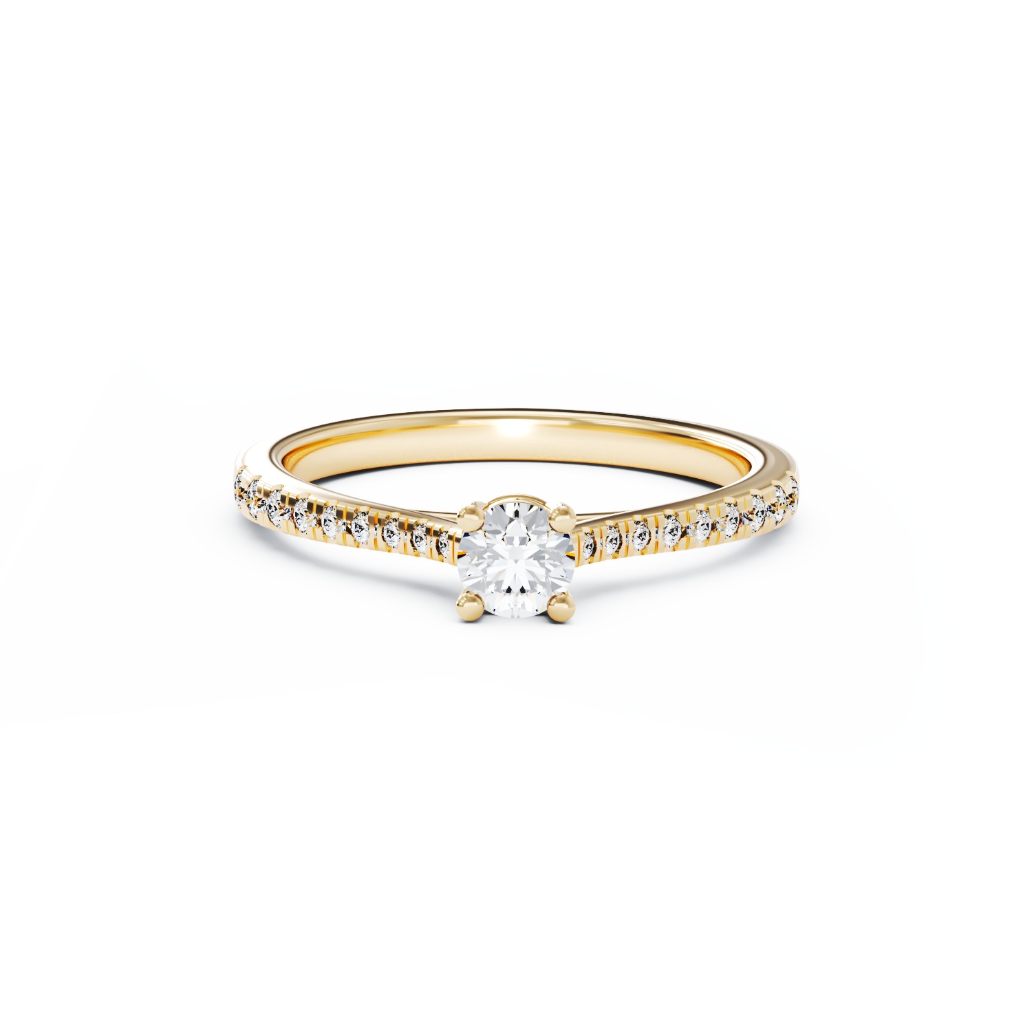 Inel de logodna din aur galben de 18K cu diamant de 0.24ct si diamante de 0.18ct