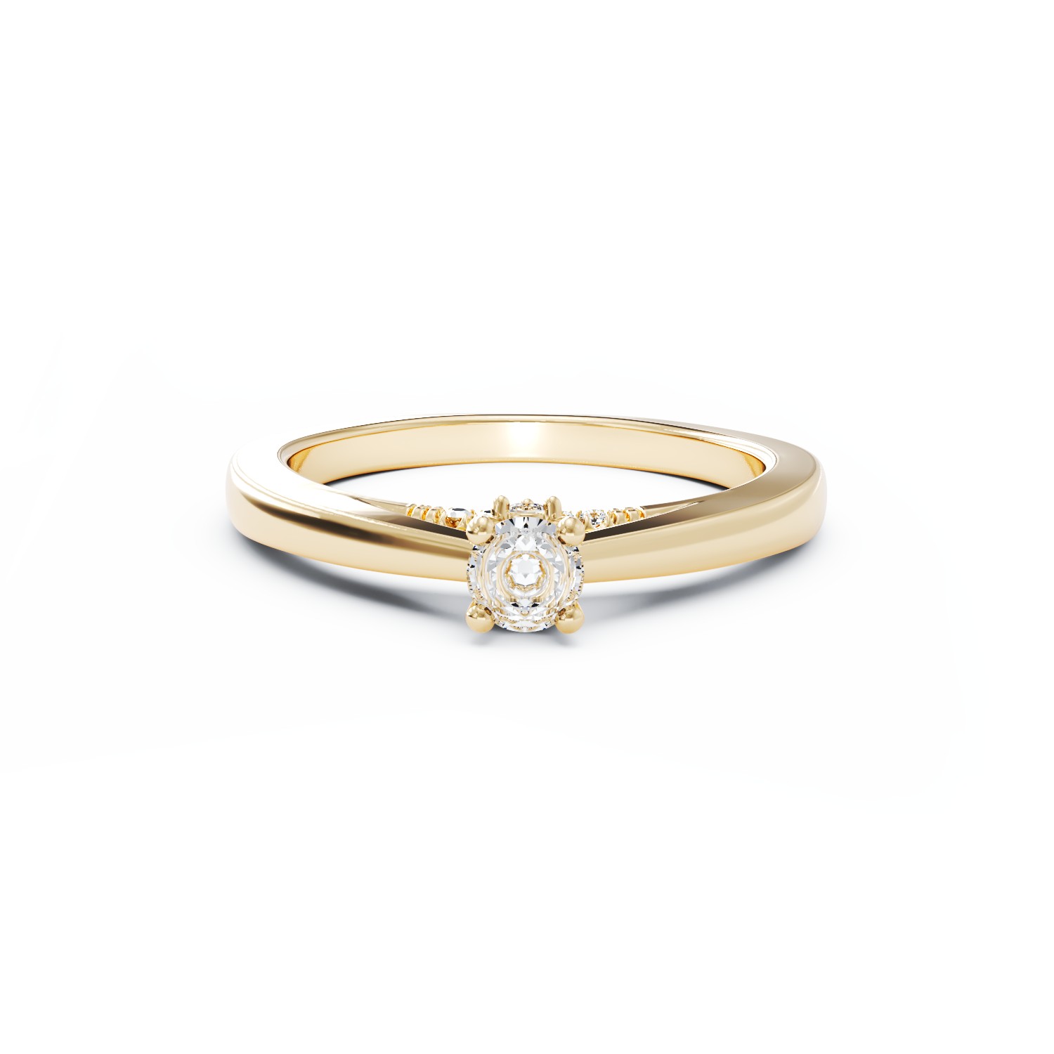 Eljegyzési gyűrű 18K-os sárga aranyból 0,2ct gyémánttal és 0,04ct gyémántokkal. Gramm: 2,88