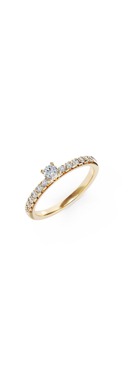 Eljegyzési gyűrű 18K-os sárga aranyból 0,15ct gyémánttal és 0,28ct gyémántokkal. Gramm: 2,6