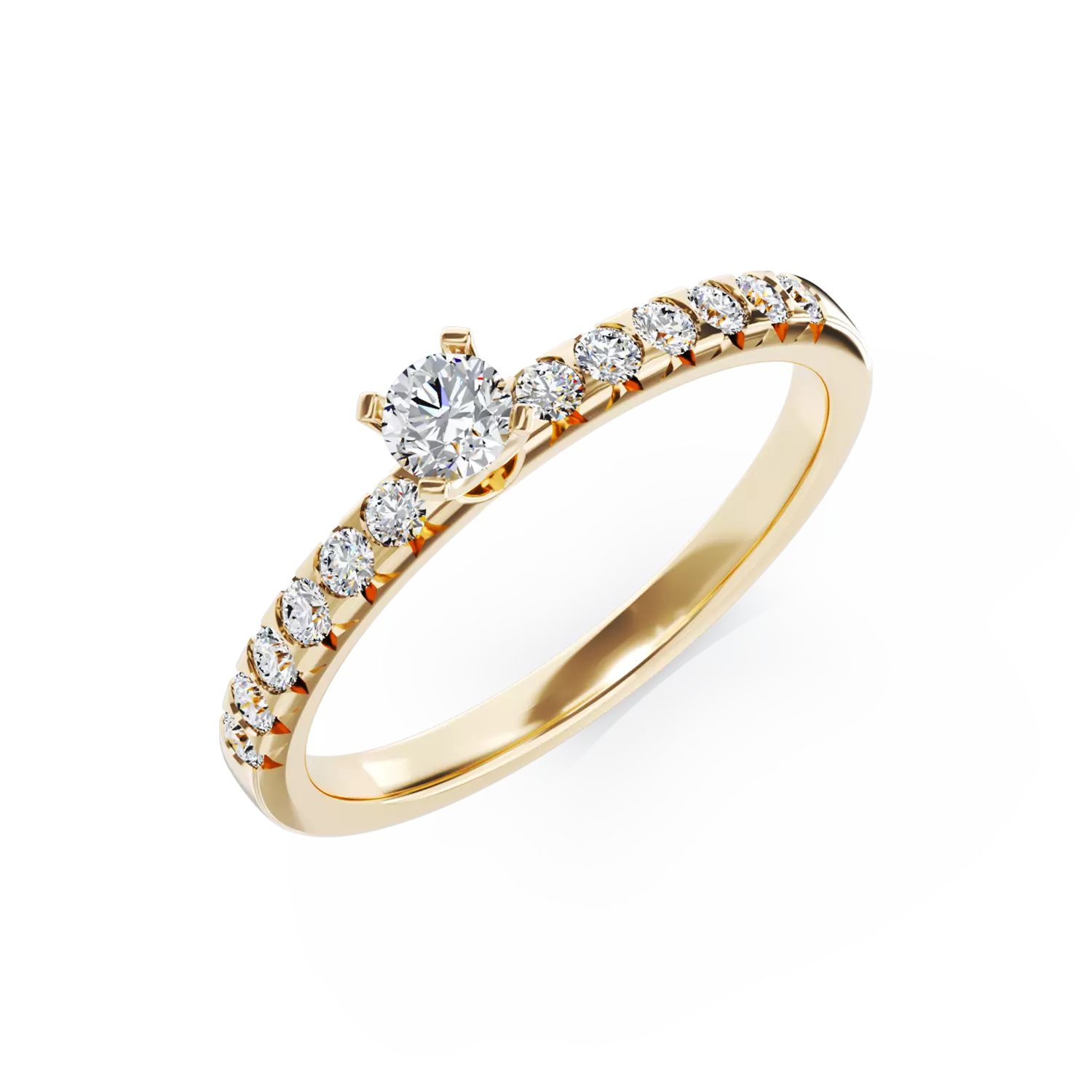 Inel de logodna din aur galben de 18K cu diamant de 0.15ct si diamante de 0.28ct
