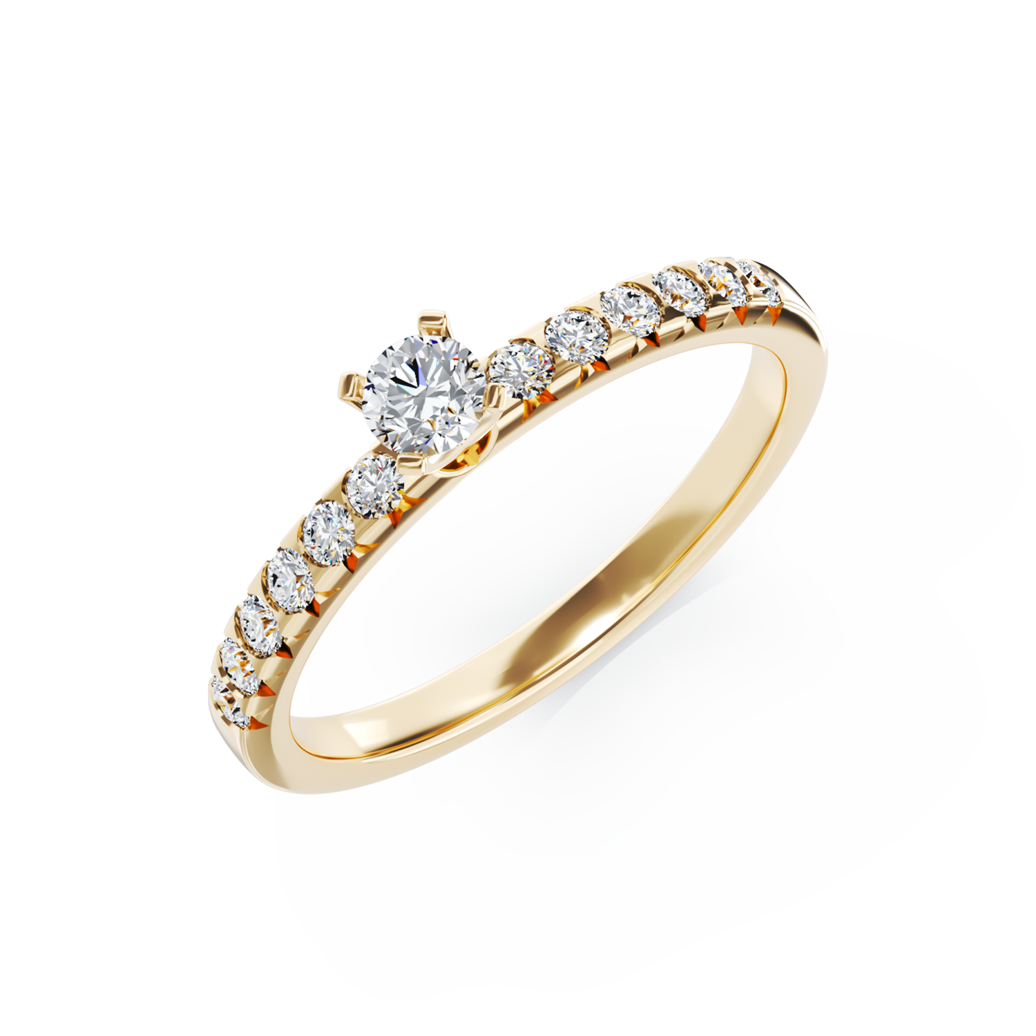 Poze Inel de logodna din aur galben de 18K cu diamant de 0.15ct si diamante de 0.28ct
