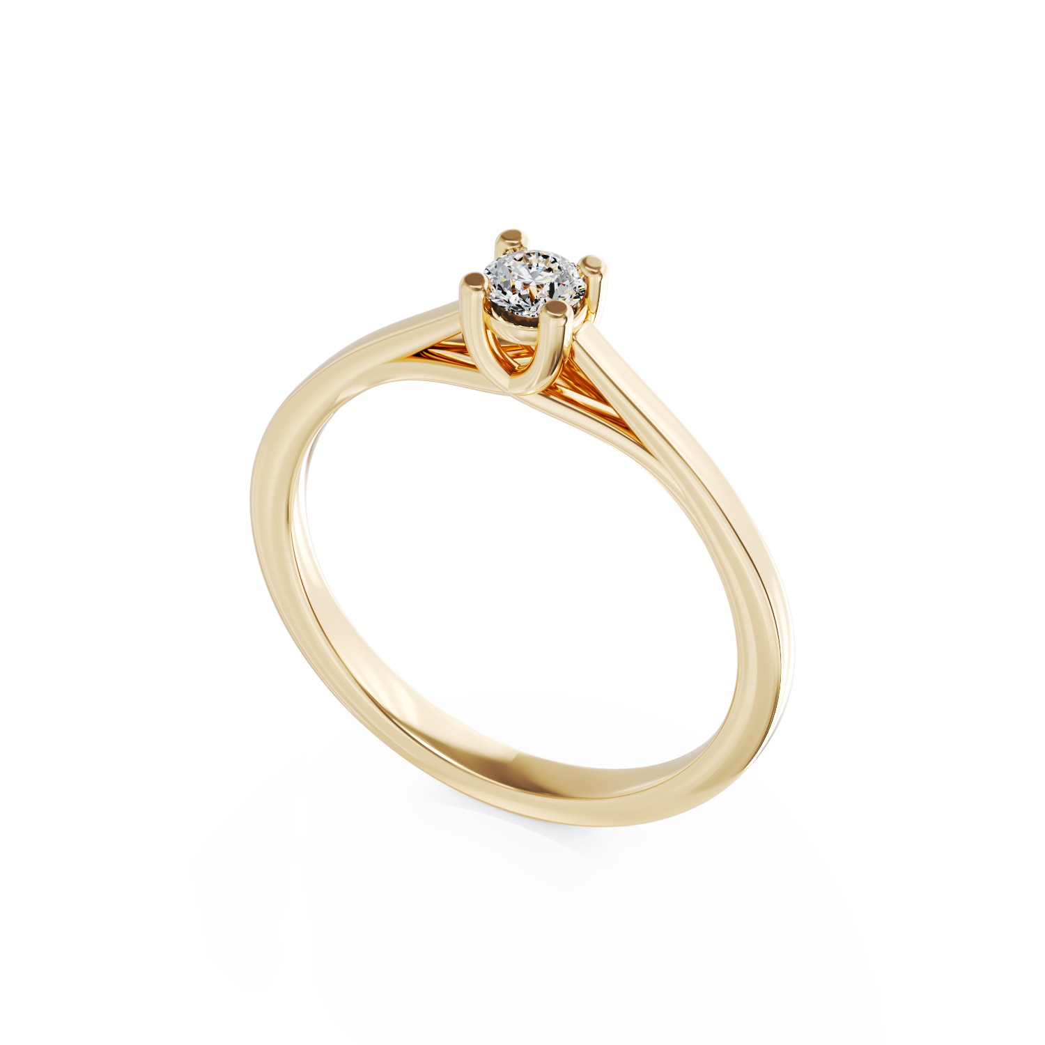 Inel de logodna din aur galben de 18K cu un diamant solitaire de 0.16ct