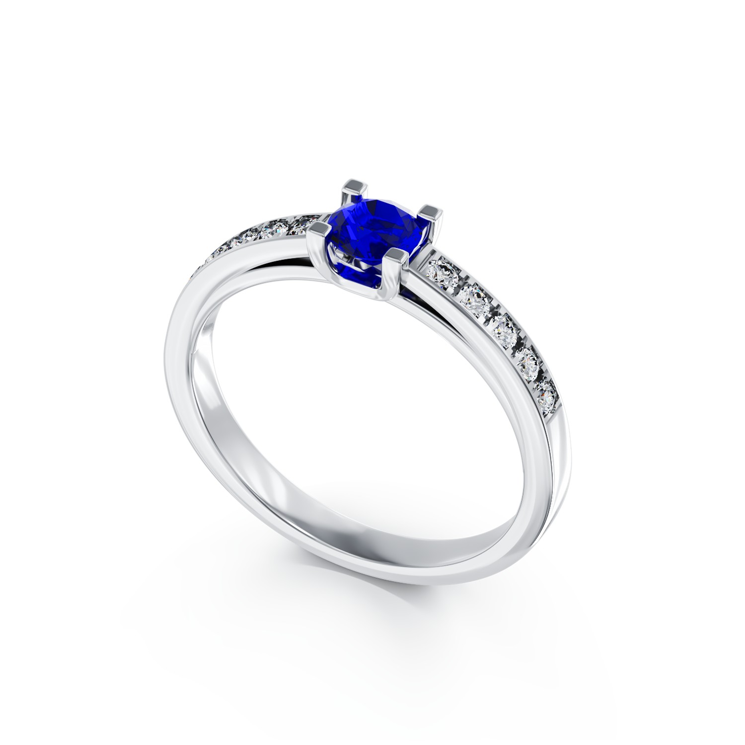 18K white gold engagement ring with 0.368ct sapphire and 0.134ct diamonds