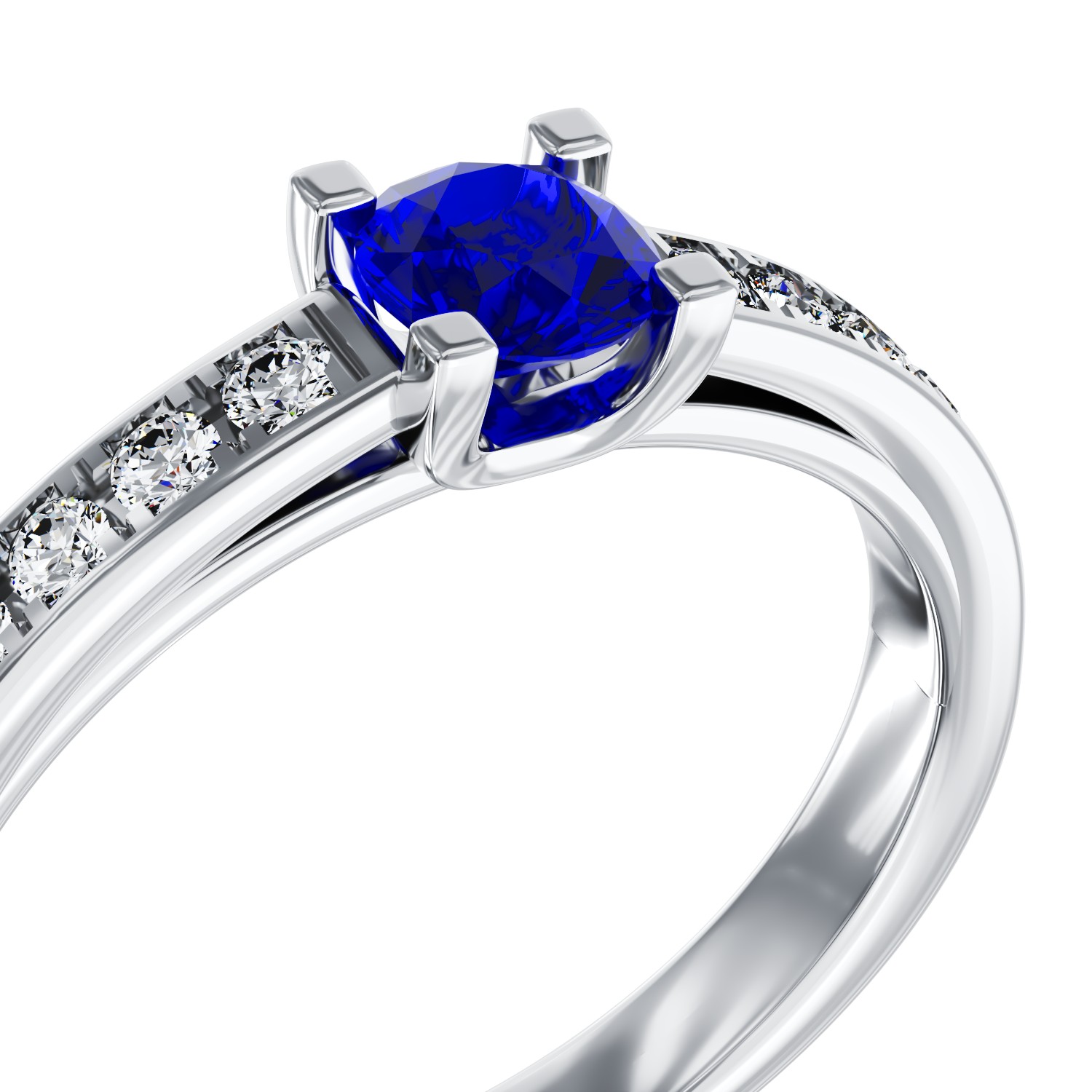 18K white gold engagement ring with 0.368ct sapphire and 0.134ct diamonds