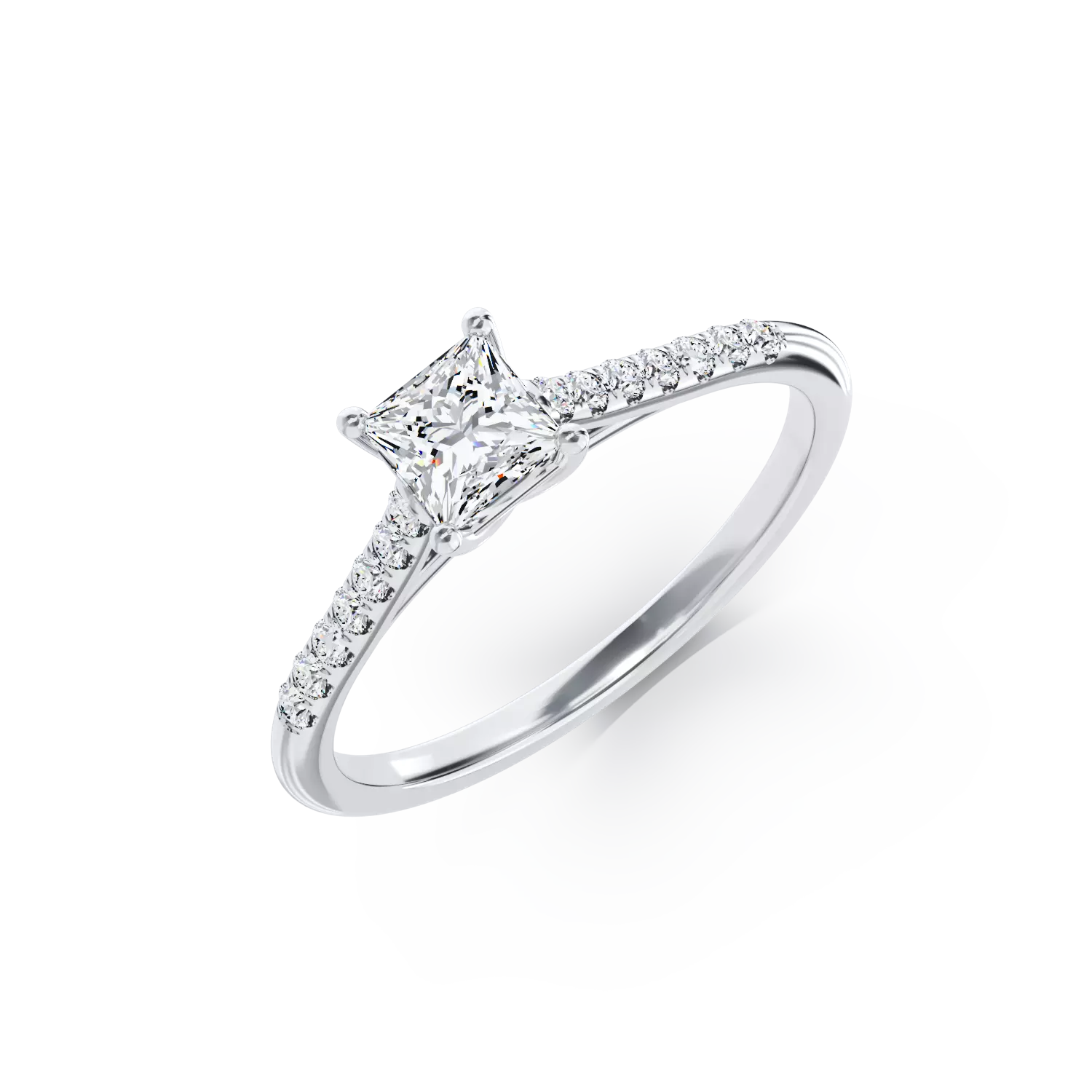 Pierścionek zaręczynowy z 18K białego złota z 0.475ct diamentem i 0.16ct diamentem