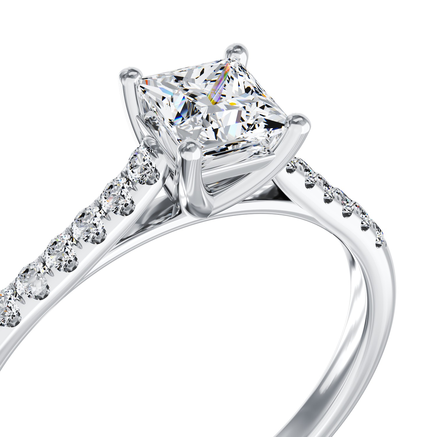 18 karátos fehérarany eljegyzési gyűrű 0.475 karátos gyémánttal és 0.16 karos gyémántokkal