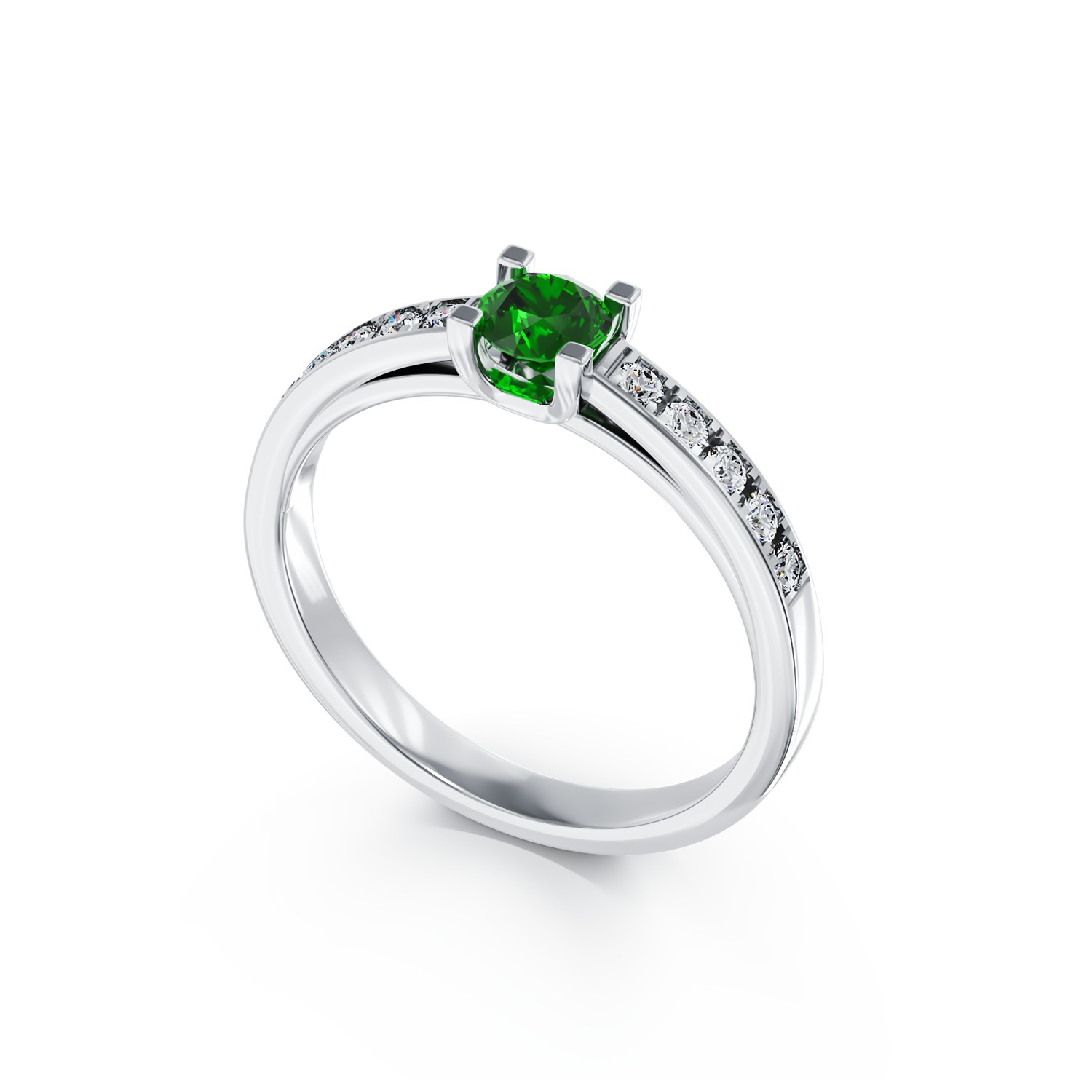 18K fehérarany eljegyzési gyűrű 0.25ct smaragddal és 0.15ct gyémántokkal
