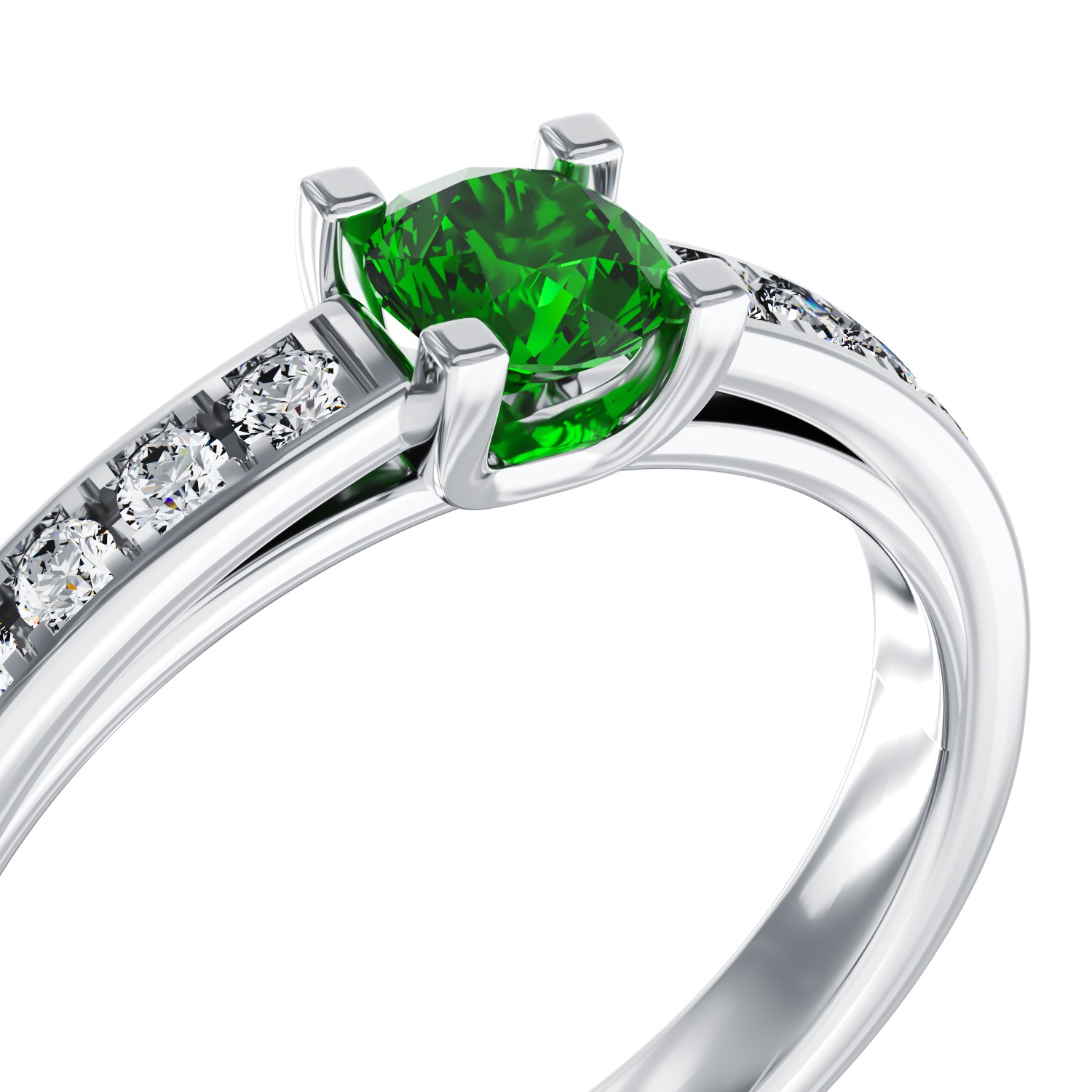 18K white gold engagement ring with 0.25ct emerald and 0.15ct diamonds