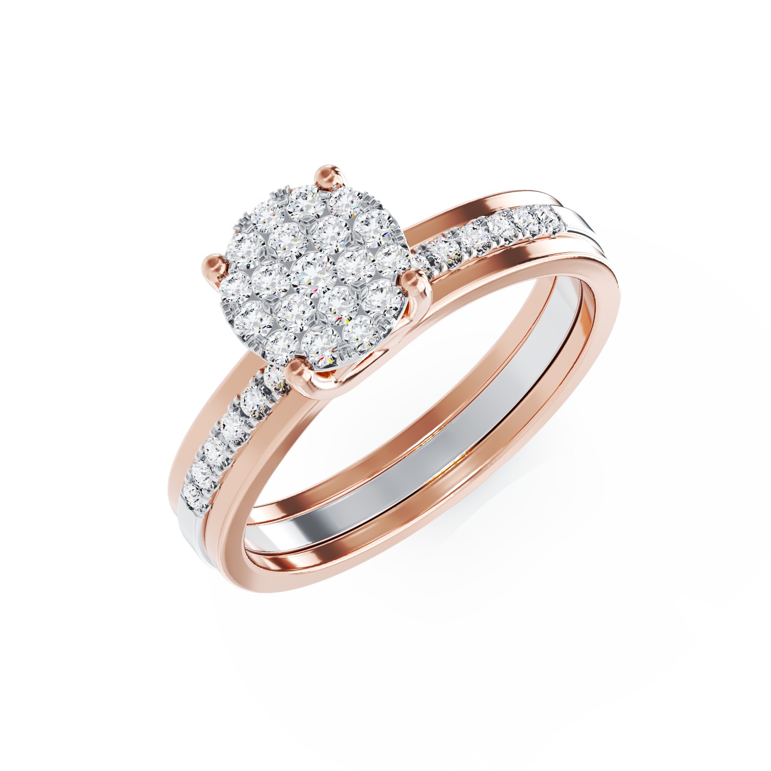 Inel de logodna din aur alb-roz de 18K cu diamante de 0.42ct