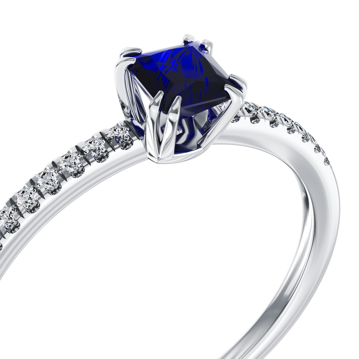 18K white gold engagement ring with 0.32ct iolite and 0.06ct diamonds