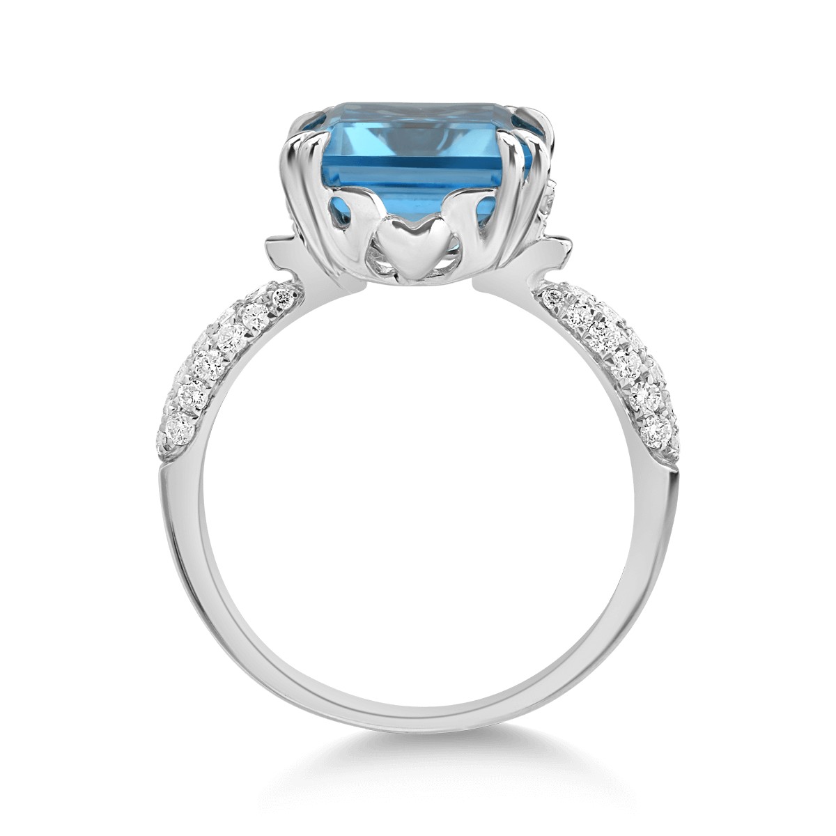 Gyűrű 14K-os fehér aranyból 6,496ct kék topázzal és 0,326ct gyémántokkal. Gramm: 3,70