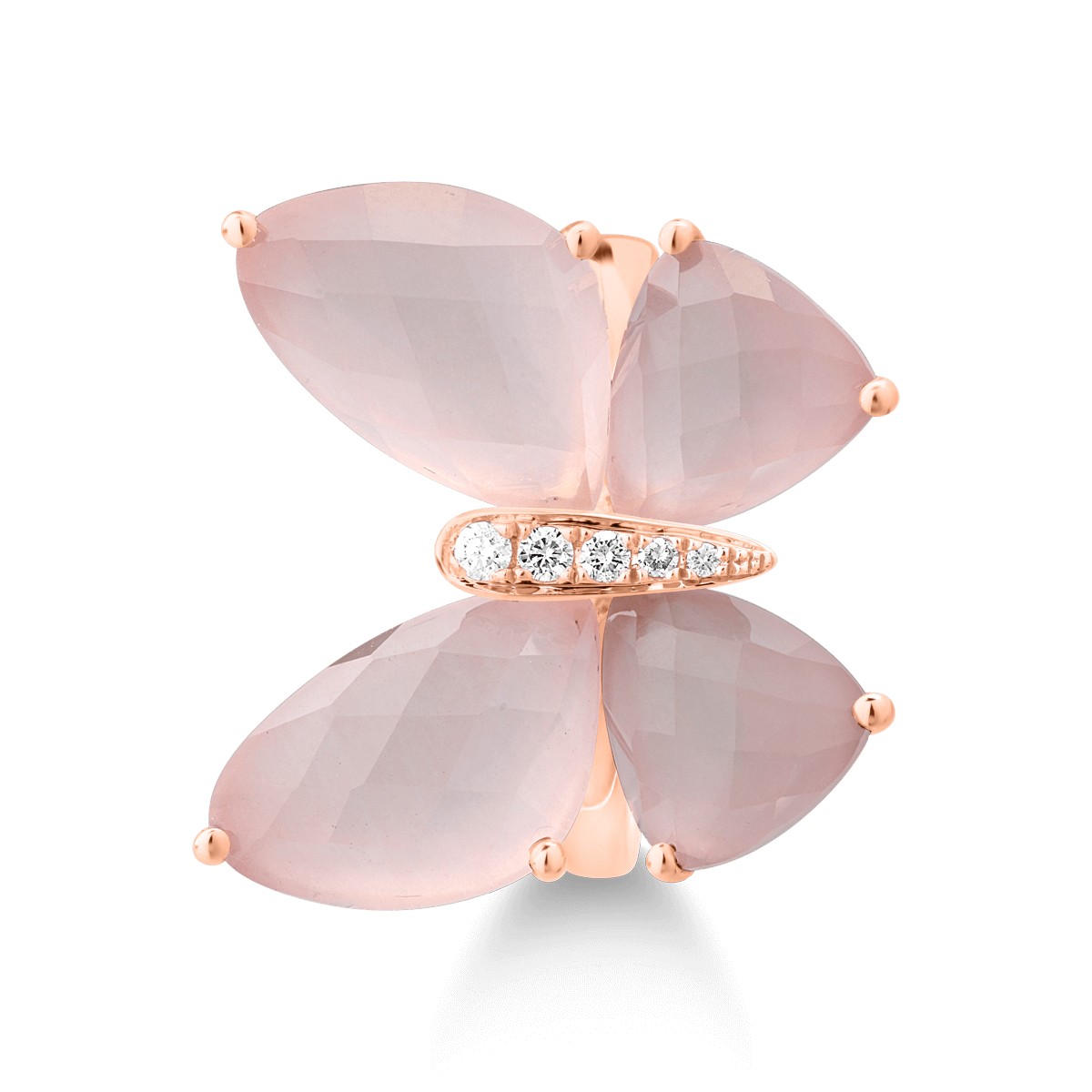 18K rózsaszín arany gyűrű 11.4ct rózsakvarccal és 0.37ct gyémántokkal