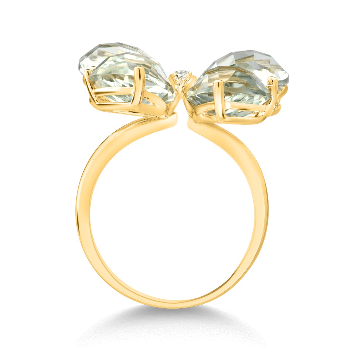 Inel fluture din aur galben de 18K cu ametiste verzi de 11.5ct si diamante de 0.38ct