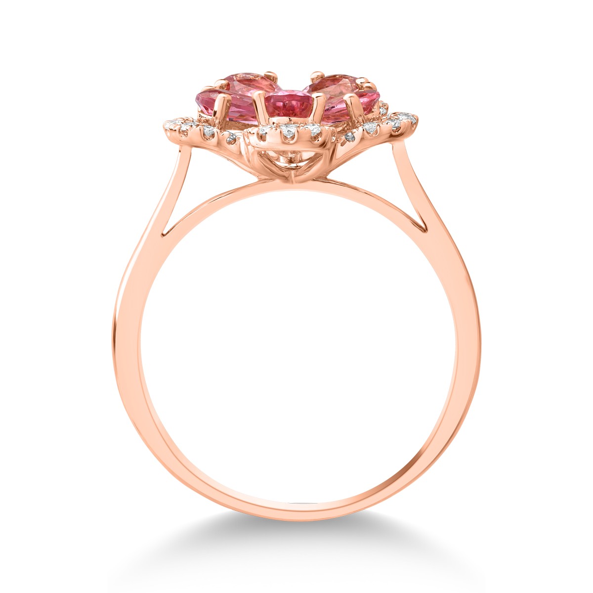 18k rózsaszín virággyűrű 1ct rózsaszín kurmalin és gyémánt 0.15ct
