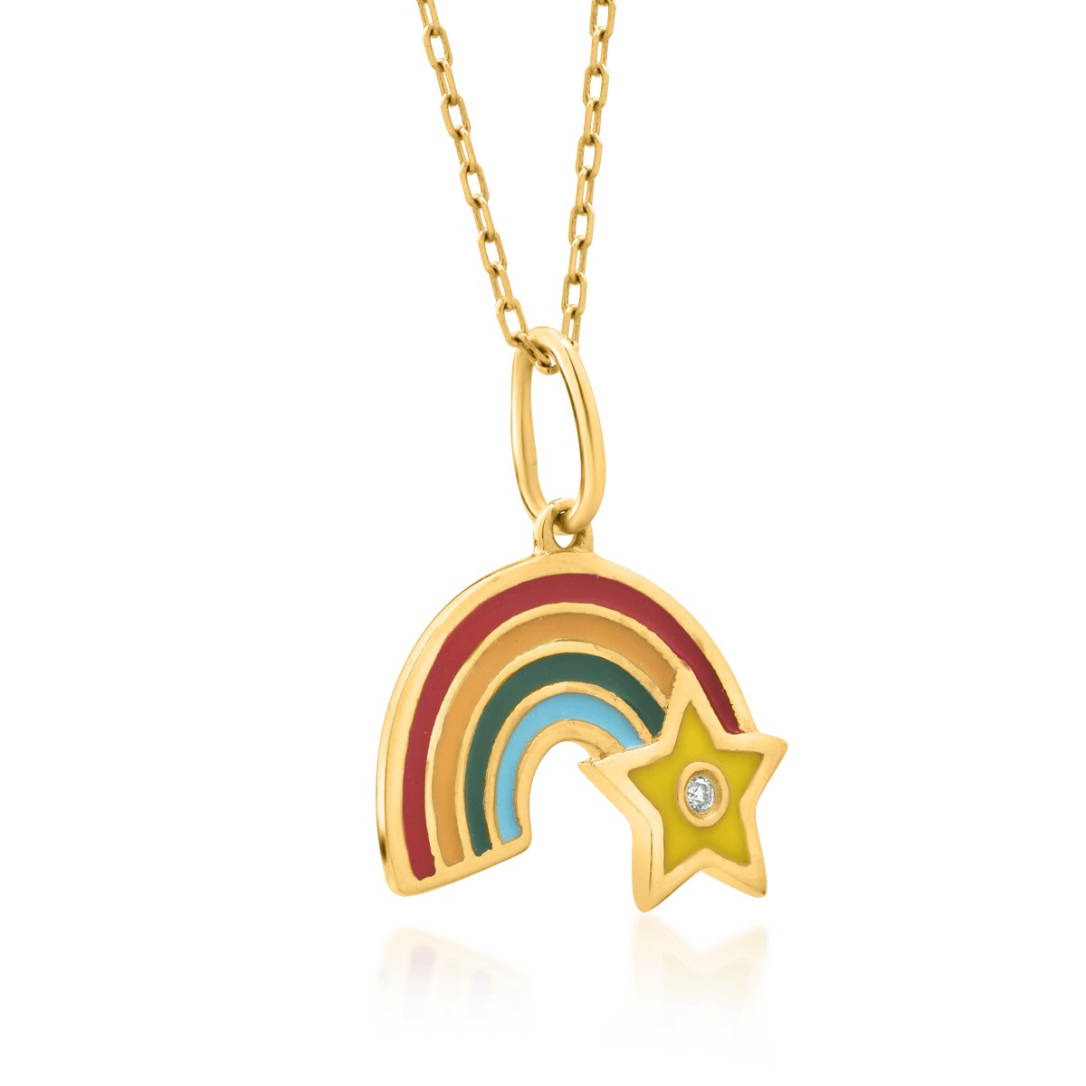 14K yellow gold rainbow children's pendant necklace with 0.003ct diamond