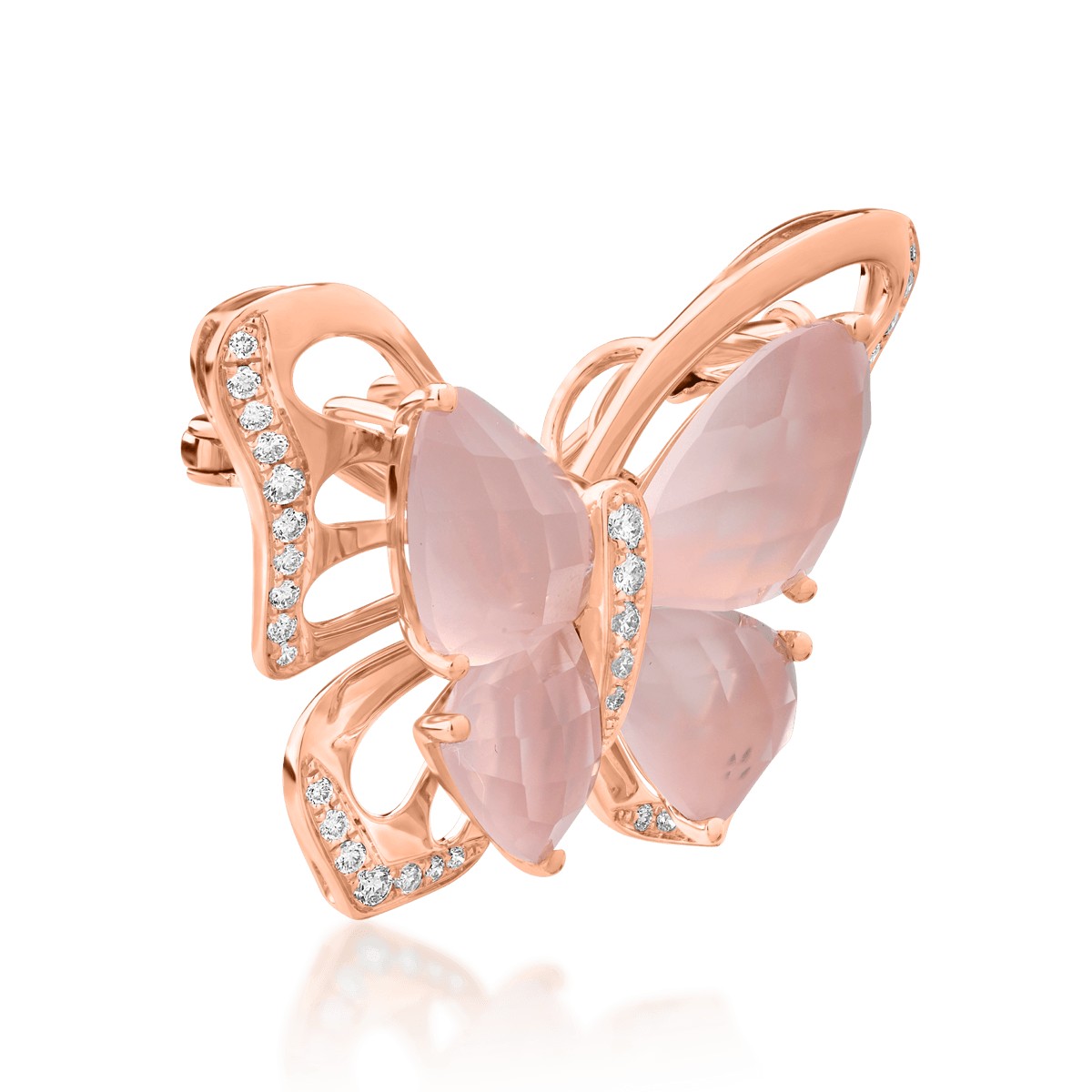 18K rose gold brooch with 11.4ct rose quartz and 0.39ct diamonds