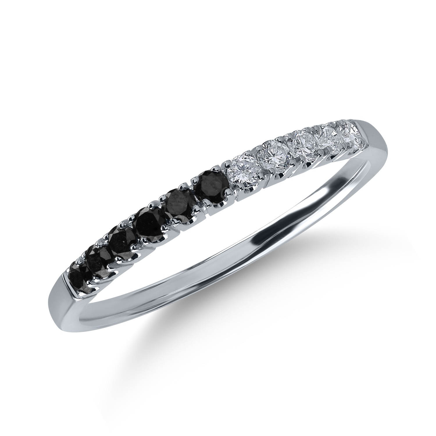 14 k fehér arany gyűrű fekete gyémántokkal 0,18ct és tiszta gyémánt 0,13cc