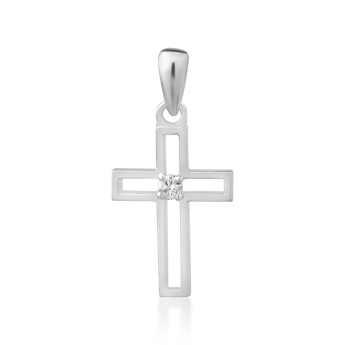 Pandantiv cruce din aur alb de 18K cu diamant de 0.03ct