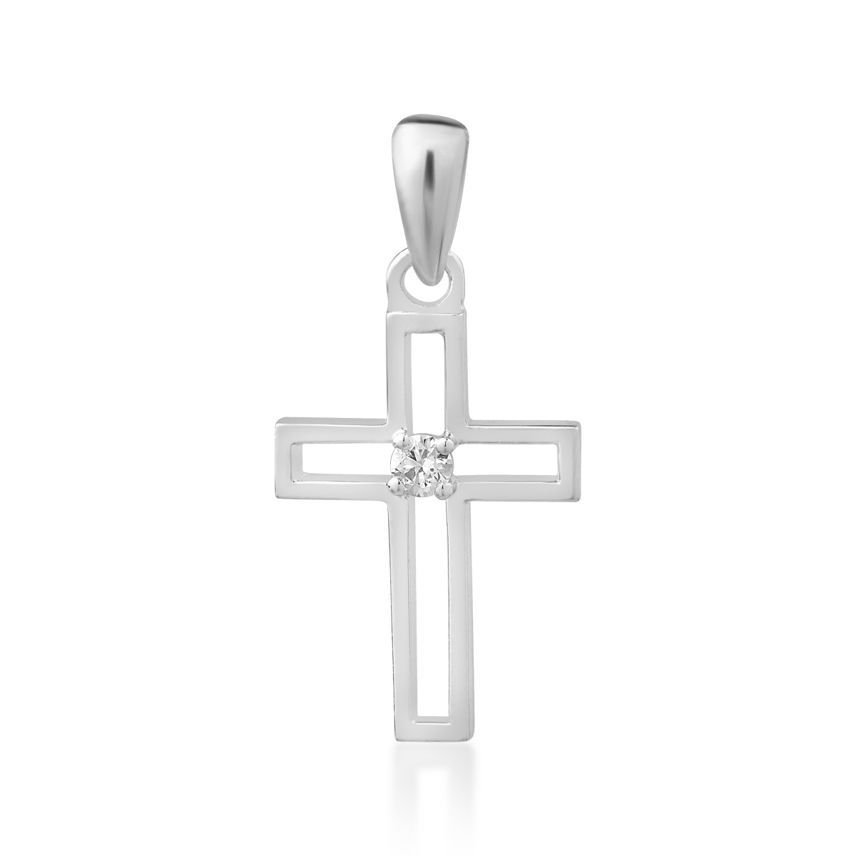 Pandantiv cruce din aur alb de 18K cu diamant de 0.04ct