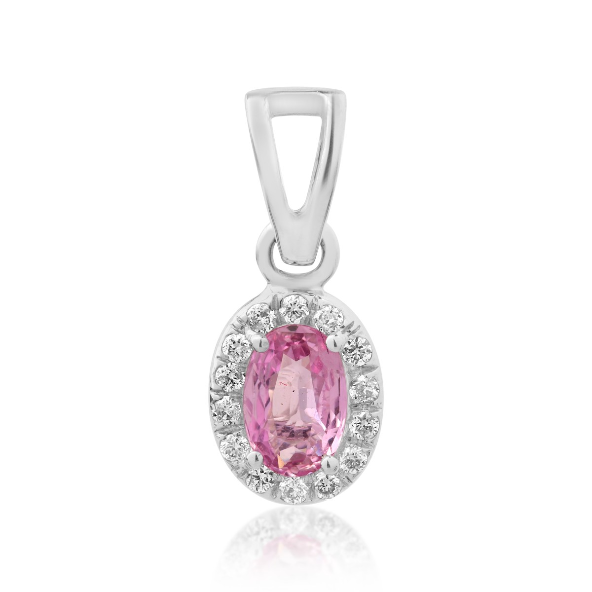 14K white gold pendant with 0.46ct pink sapphire and 0.09ct diamonds