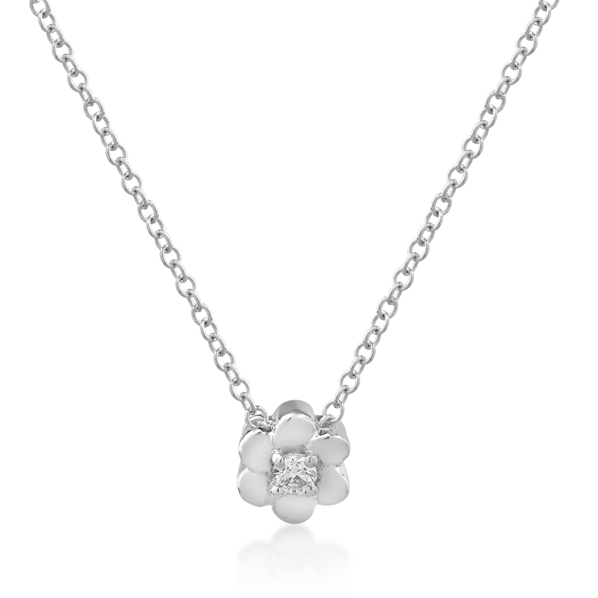 14K fehér arany virág medál nyaklánc gyémántokkal 0.042ct