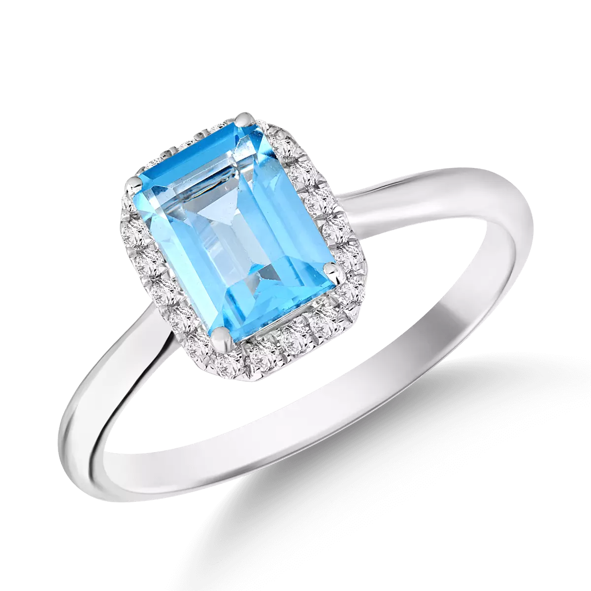 Gyűrű 18K-os fehér aranyból 1,25ct kék topázzal és 0,1ct gyémánttal
