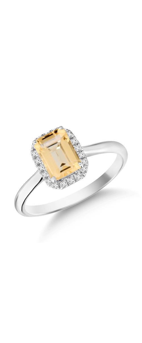 Gyűrű 18K-os fehér aranyból 0,85ct citrinnel és 0,1ct gyémánttal