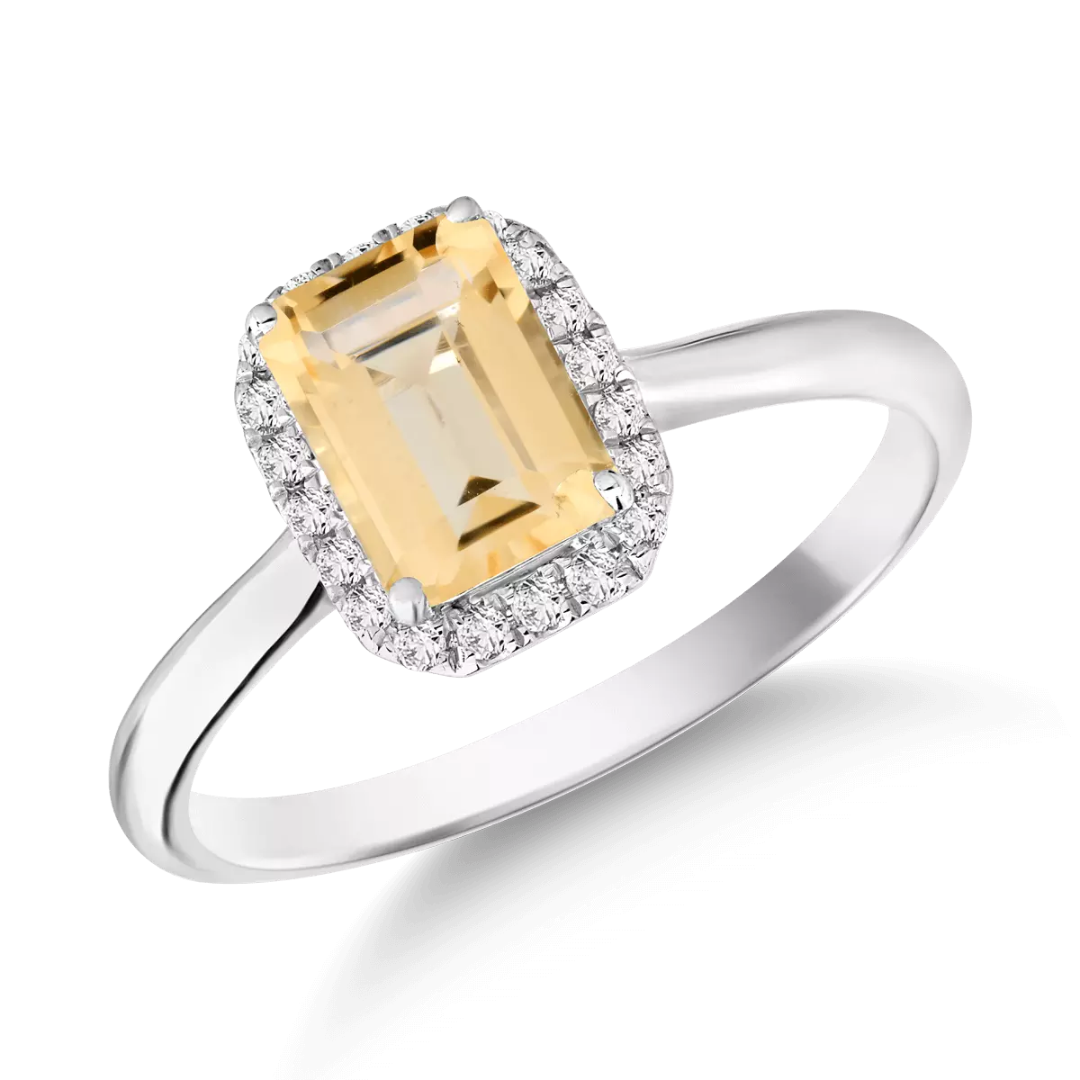 18K white gold ring with 0.85ct citrine and 0.1ct diamonds