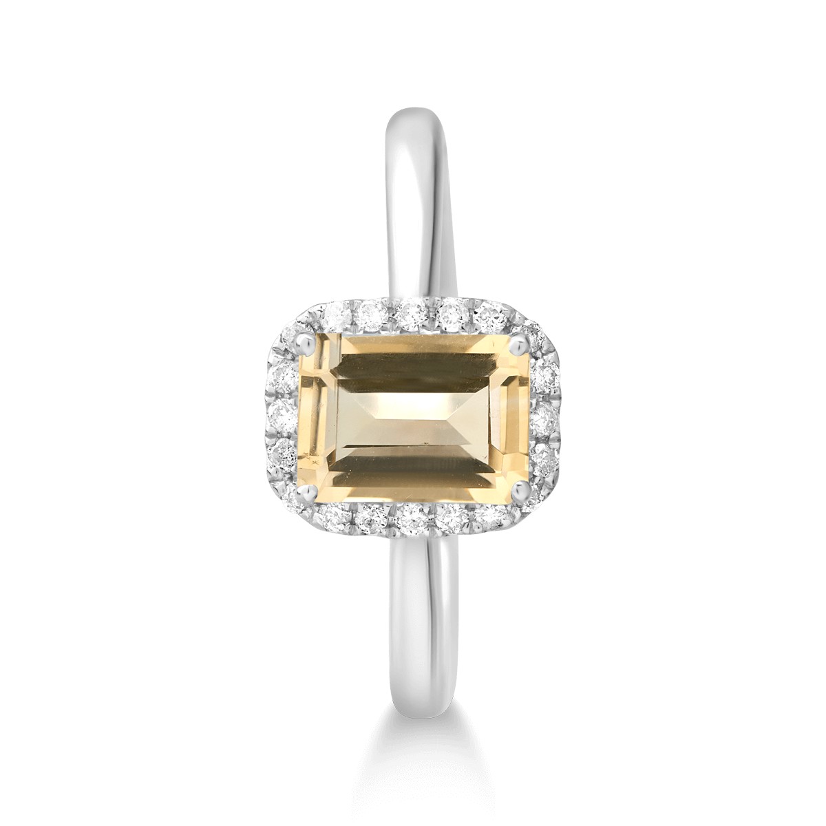 Inel din aur alb de 18K cu citrin de 0.85ct si diamante de 0.1ct