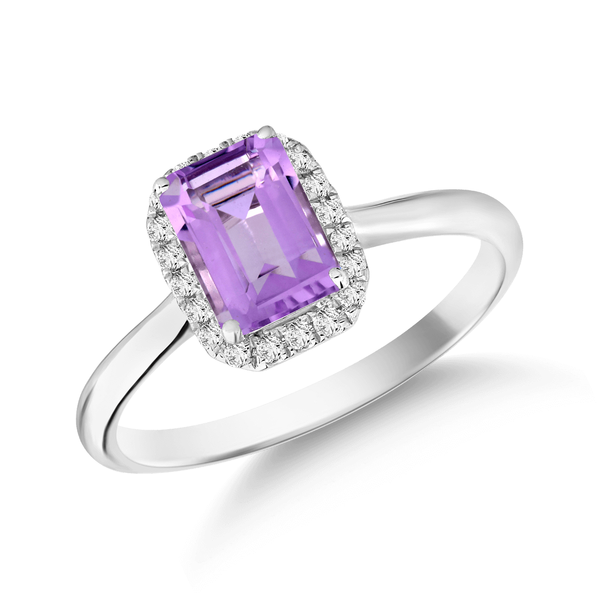 18K white gold ring with 0.84ct amethyst and 0.1ct diamonds