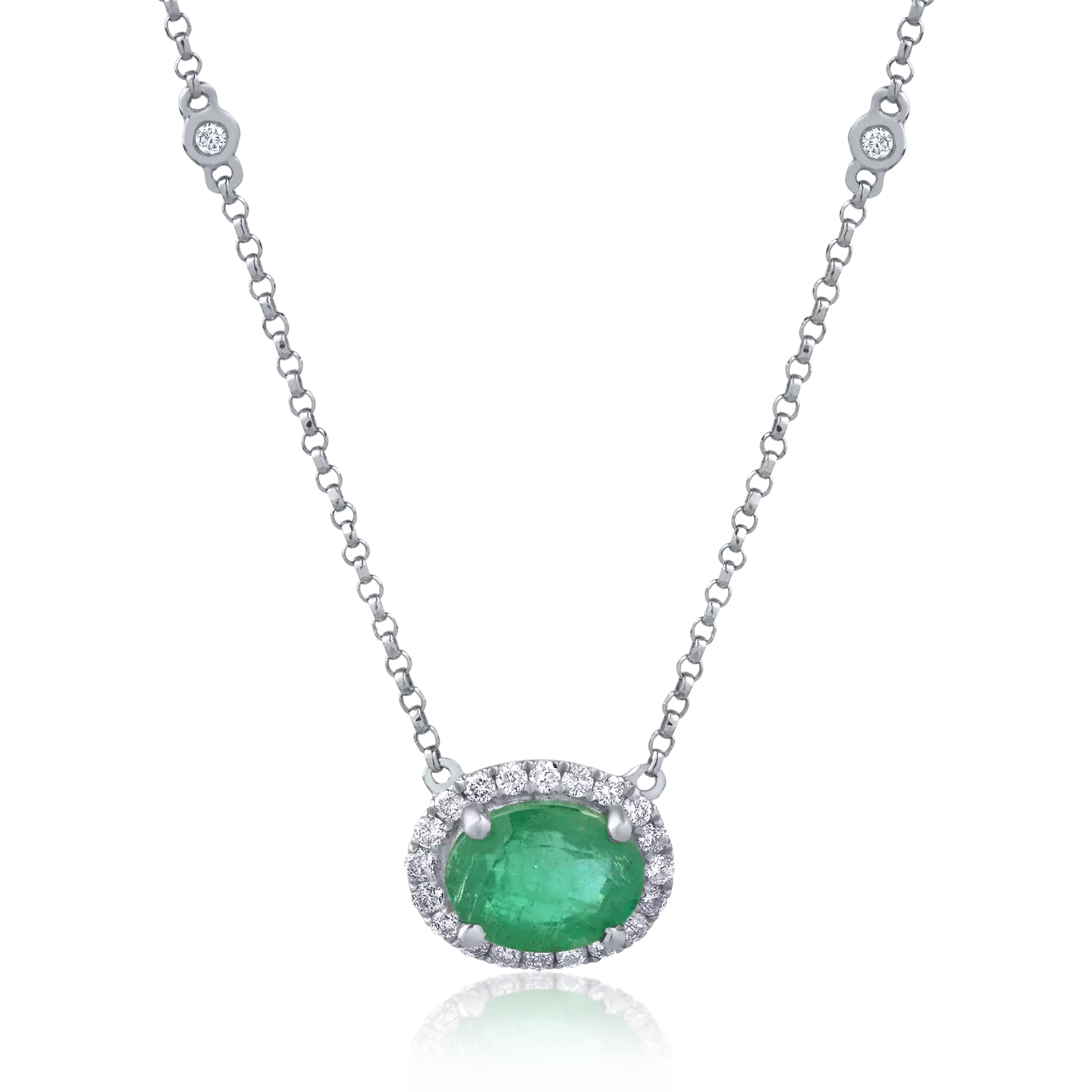 18K white gold necklace with 1.2ct emerald and 0.2ct diamonds