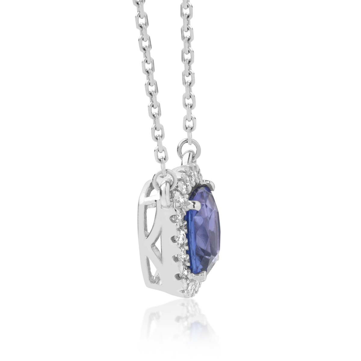 18K white gold pendant necklace with tanzanite of 1.56ct and diamonds of 0.14ct