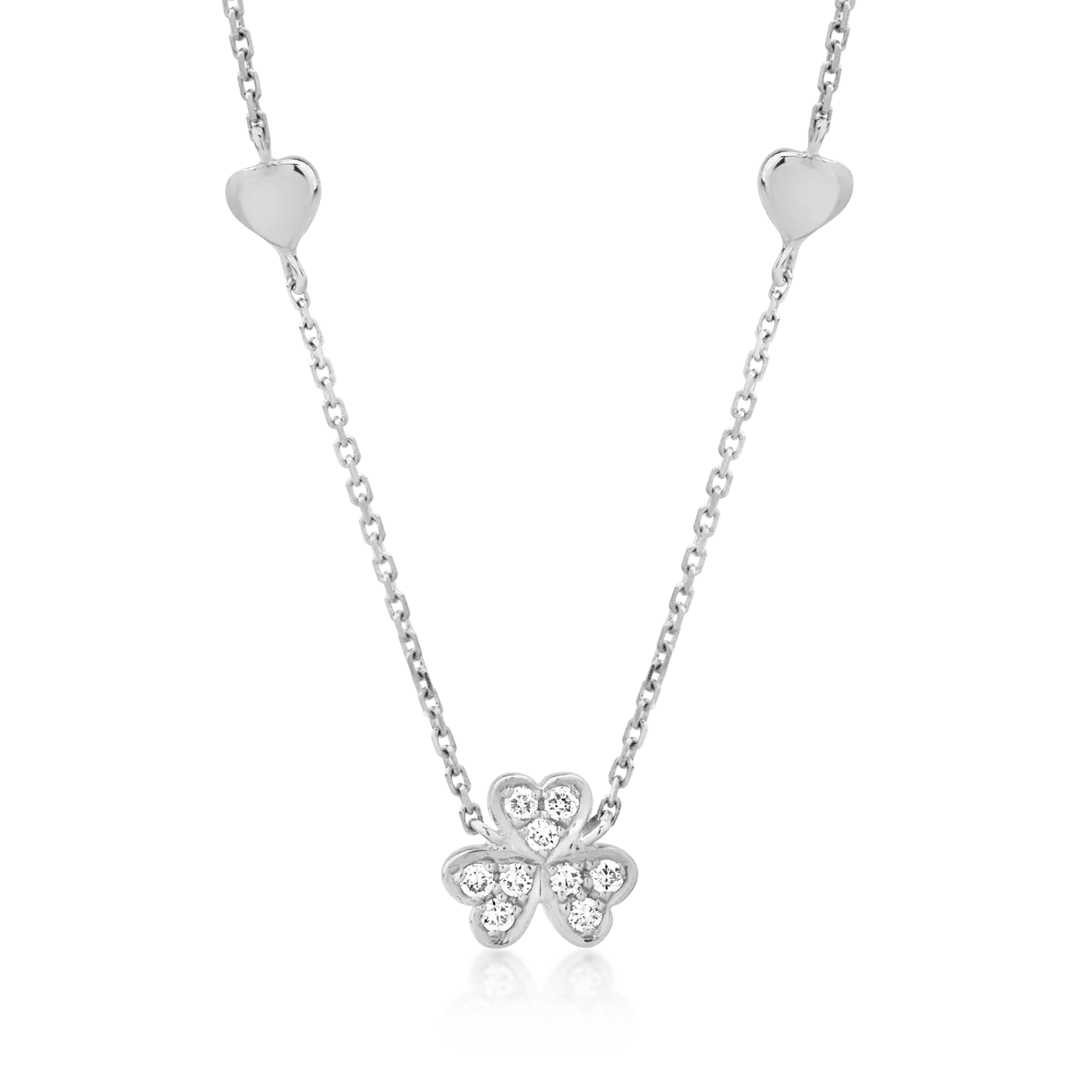 18K white gold clover and hearts necklace with 0.061ct diamonds